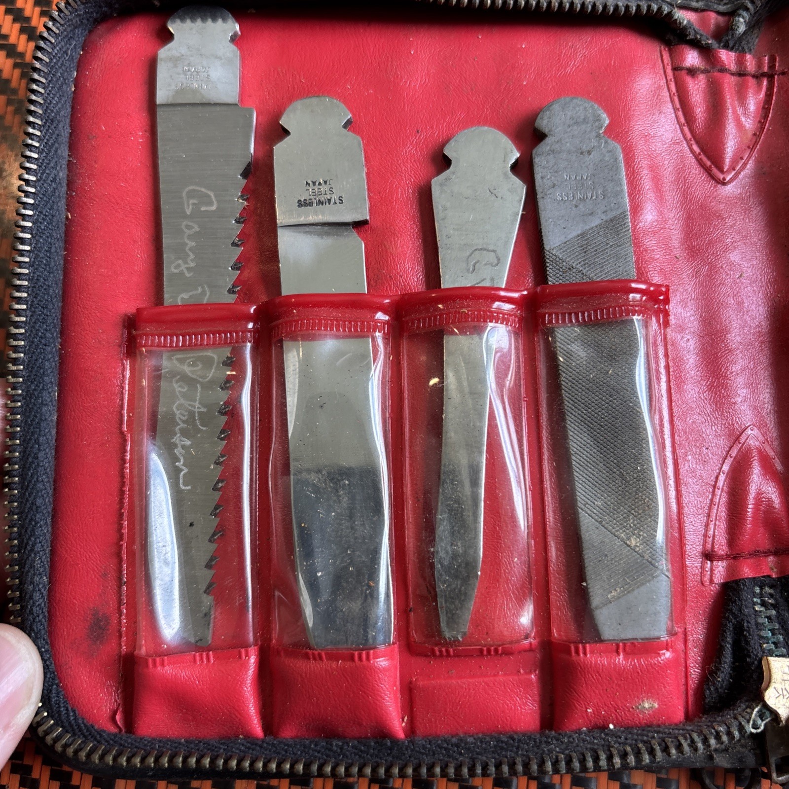 Vintage Multi Tool Set In Case Made In Japan, Hammer,Bottle Opener,File,Blade