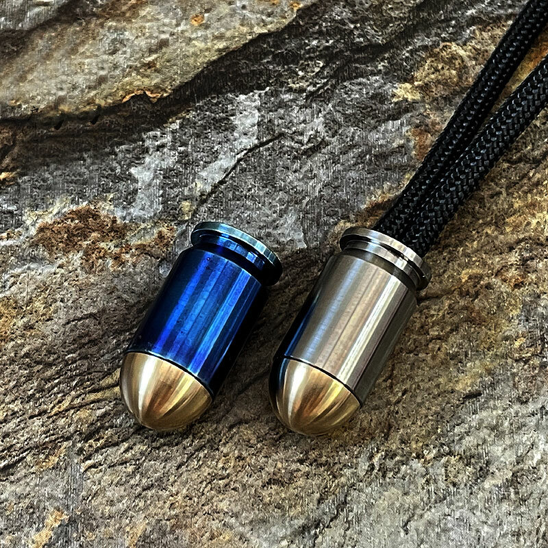 Titanium + Brass Parachute Cord Bead Necklace Keychain Pendant Lanyard EDC Bead