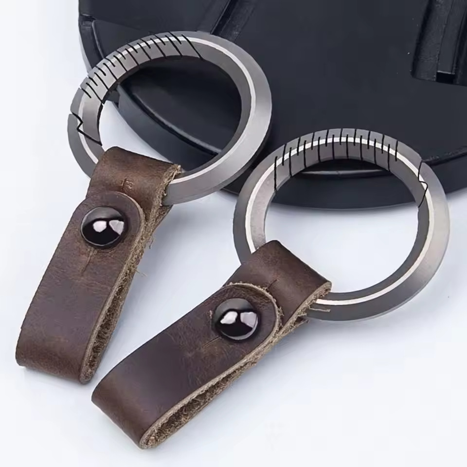 Titanium Alloy Leather Keychain Portable Removable Key Ring pendant EDC #B6