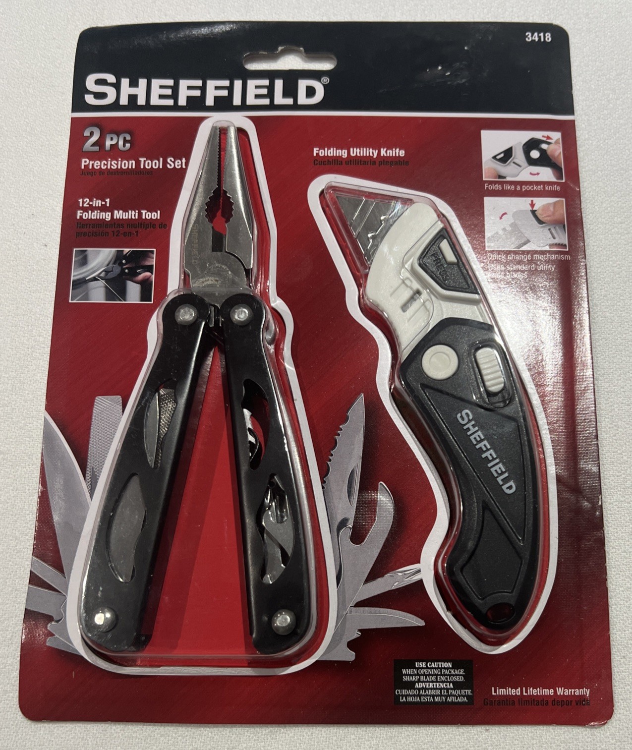 New! Sheffield 2pc Precision Tool Set 12 in 1 Folding Multi Tool & Utility Knife