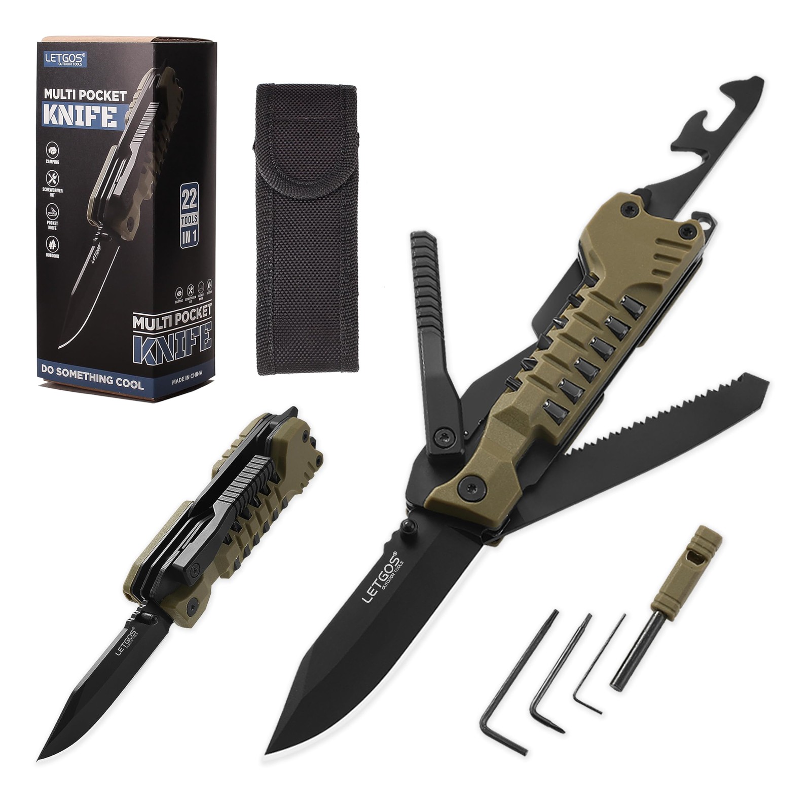 Multi Pocket Knife, 22 in 1,Survival Gear EDC Tools with Nylon Sheath, , Camp…