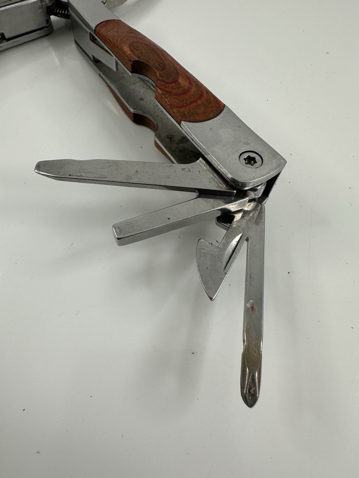 Multi Tool Plus Knife Maxam 9-in-1 Pocket Stainless Wood Handle w/ Case Tool