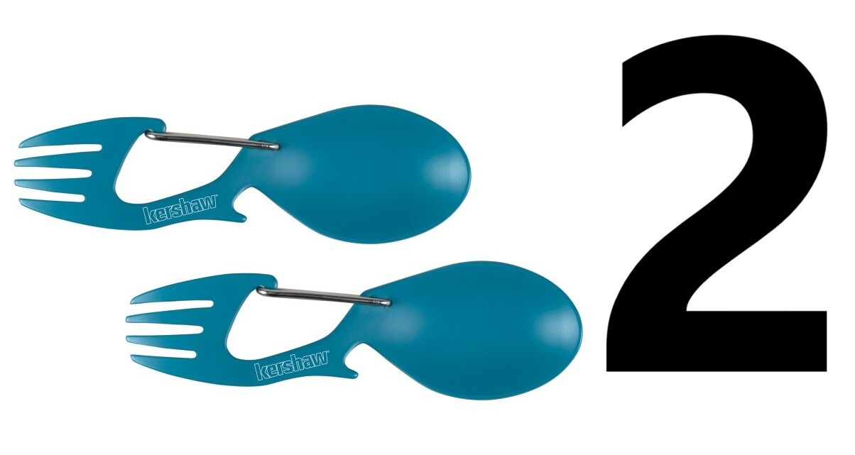 2 Kershaw Ration Multi Tool Spork Spoon Fork Carabiner & Bottle Open 1140 | Teal