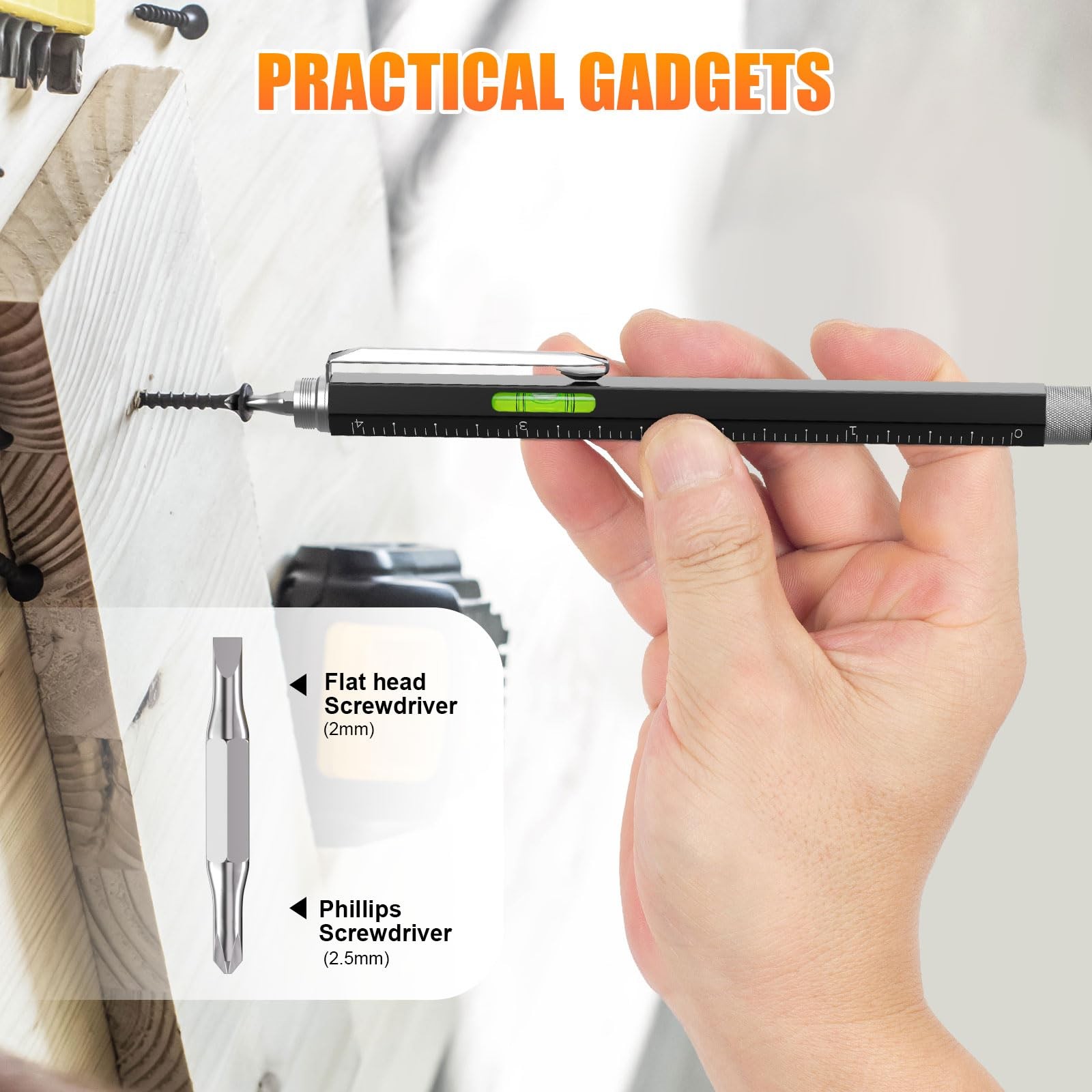 6 In 1 Multi Tool Pen Set with Ruler Level Ballpoint Pen for Men Dads