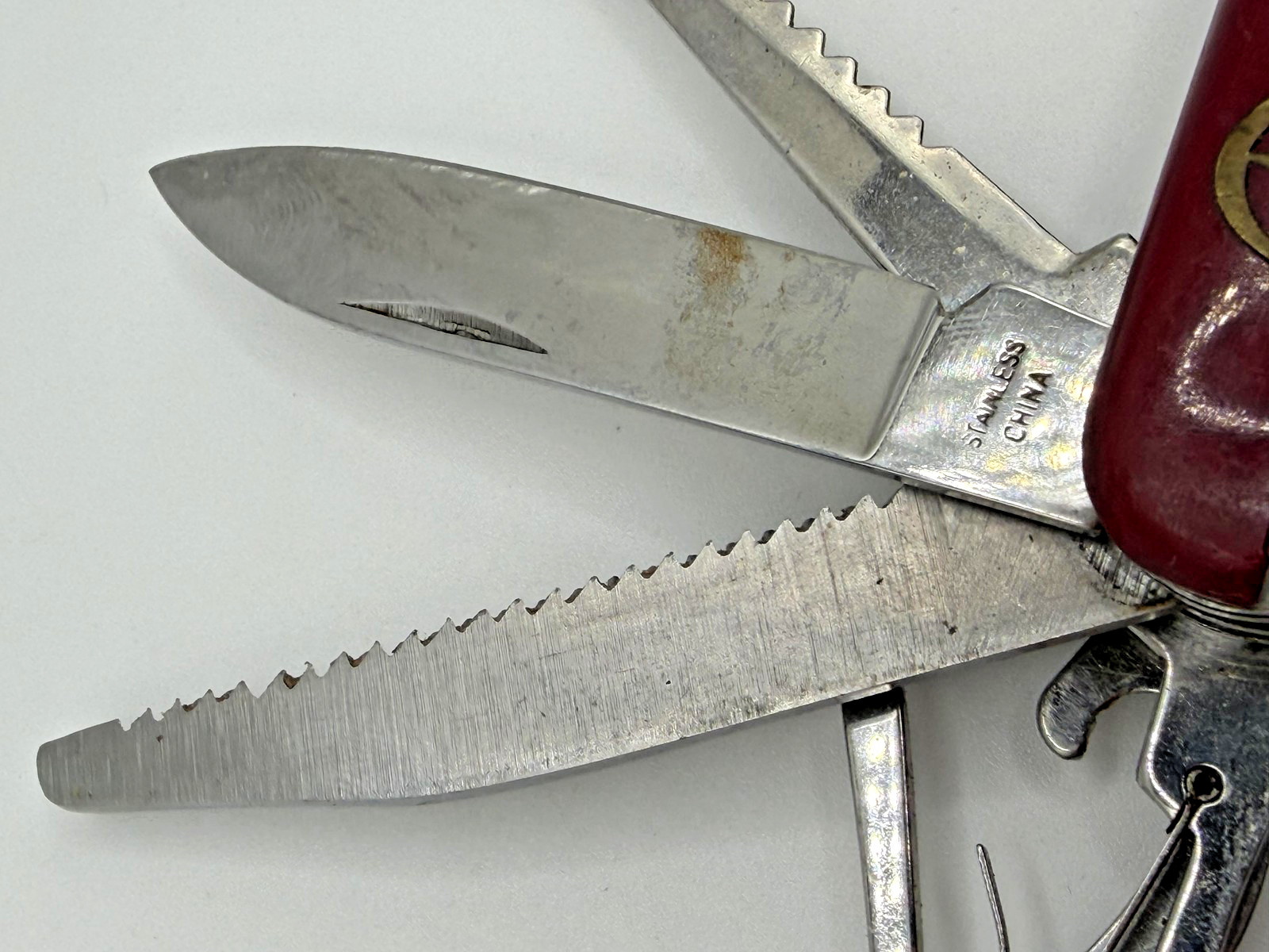 RED STAINLESS STEEL 9-IN-1 POCKET KNIFE MULTI-TOOL SCISSORS CORKSCREW OPENER