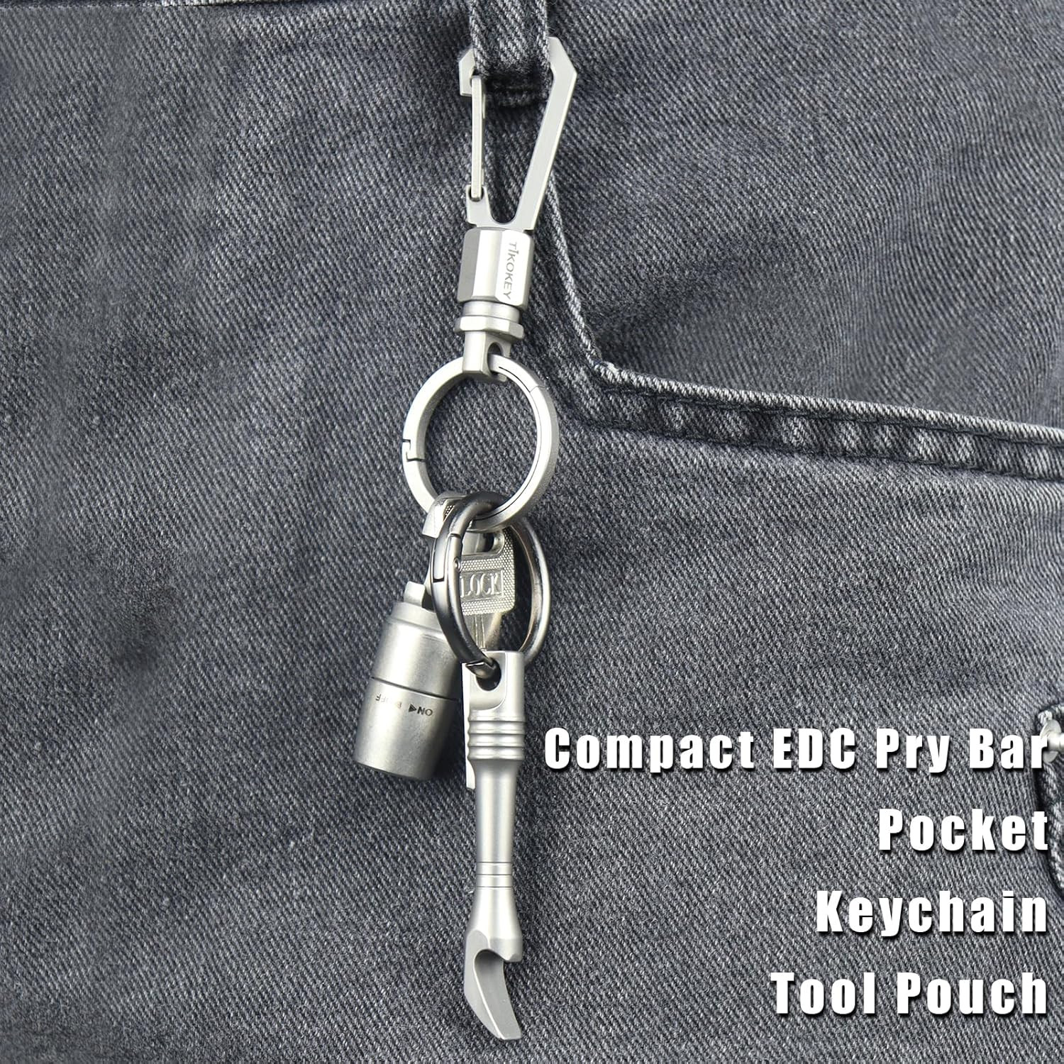 EDC Pry Bar Pocket Multi Tool – Solid Titanium Pry Tool with Keychain Hole, Comp