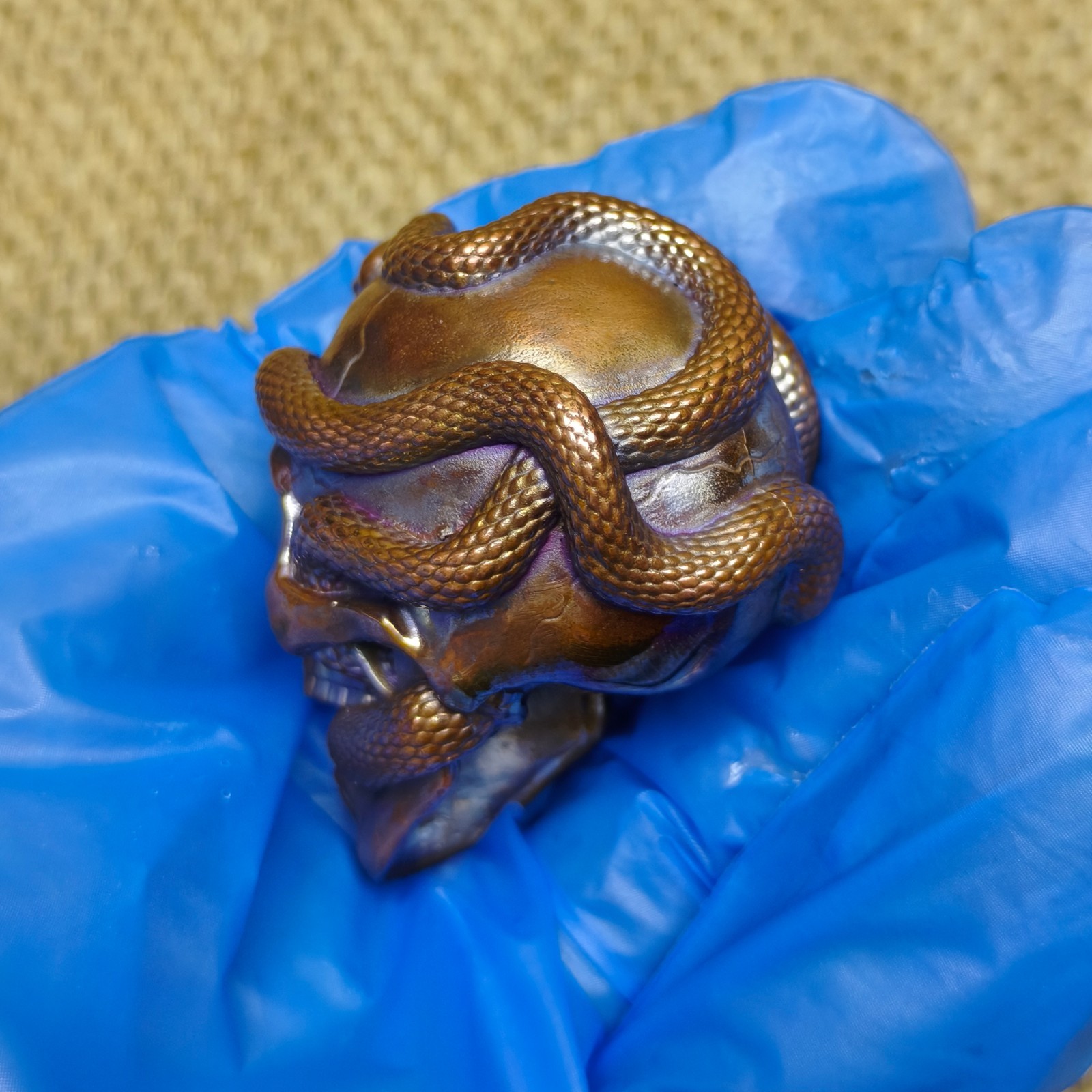 Purple copper head snake handcraft ornament Solid Artistic cast statue sculpture