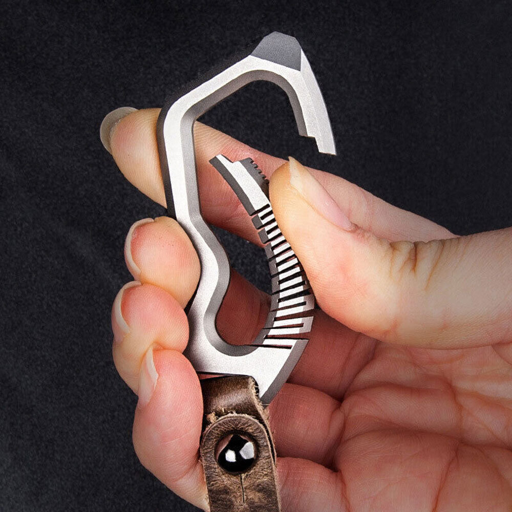 Titanium Alloy + Leather Removable Keychain Carabiner Pendant Crowbar EDC Tool