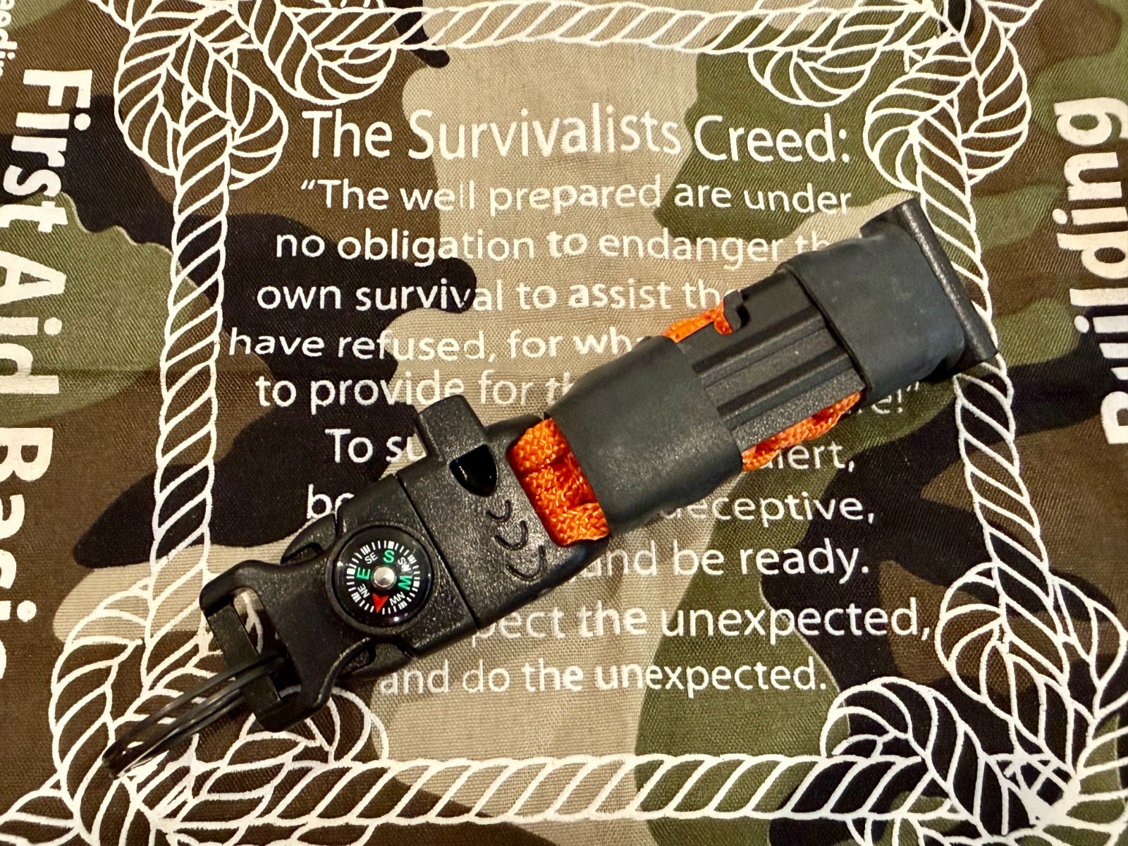 Paracord Survival Keychain — USA Made | Fire, Signal, Navigate & More