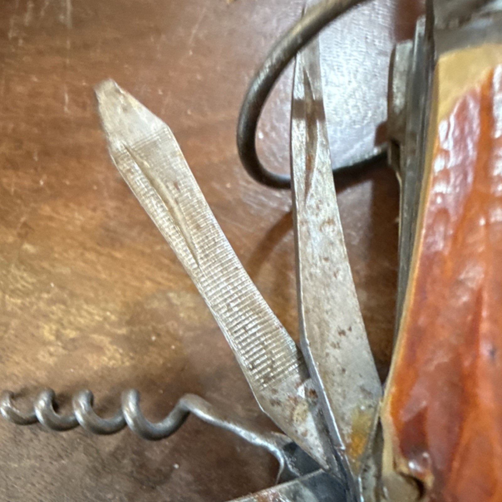 Vintage Camping Multi-Tool Utensil Set Steel Wood Knife Fork Spoon Scissors
