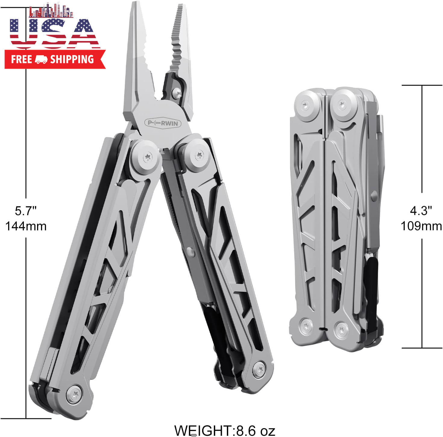 Multitool, 17-In-1 Stainless Steel Multi Tool Pliers with Self-Locking, Pocket K