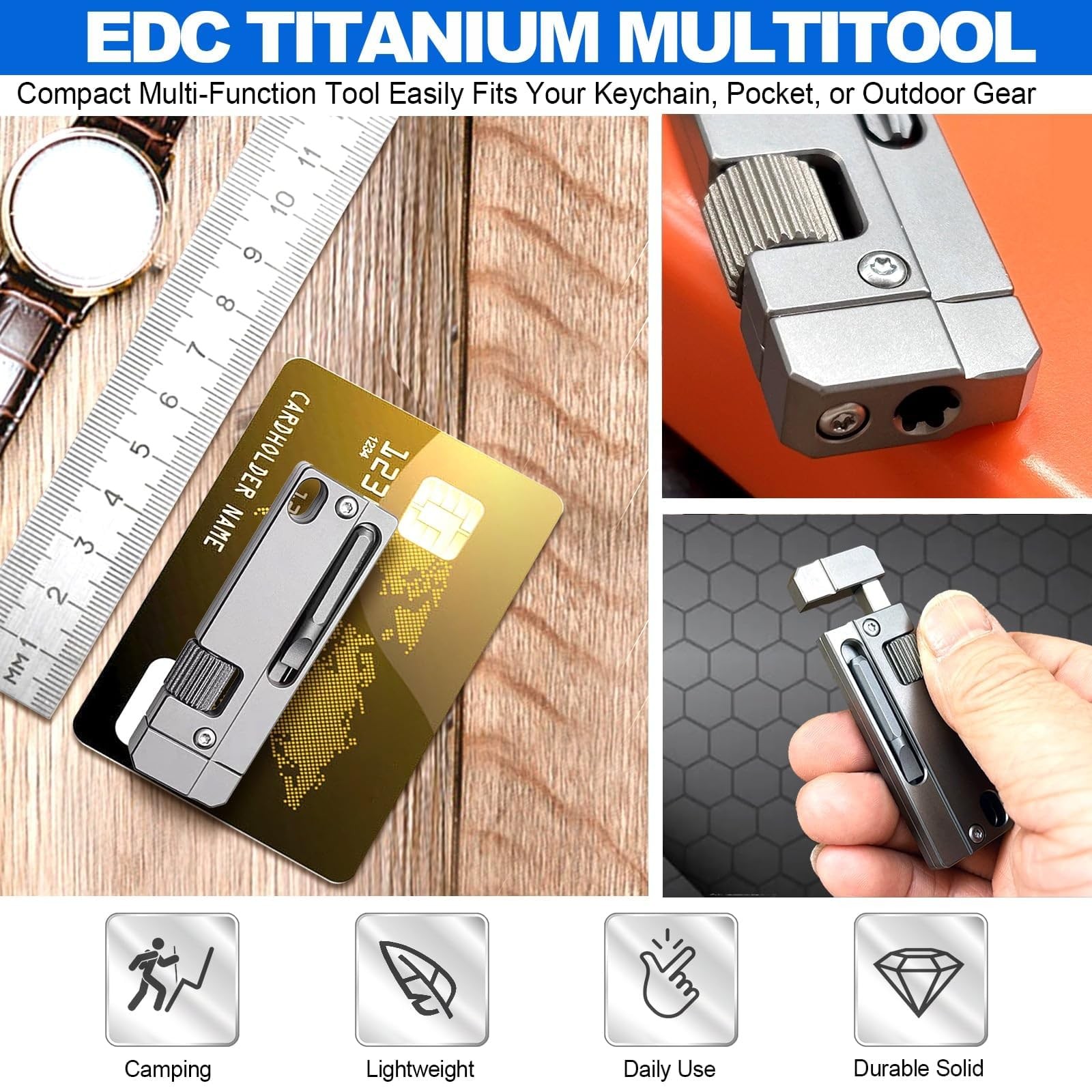 Titanium Keychain Wrench – Mini EDC Adjustable Spanner with Screwdriver, Pock…