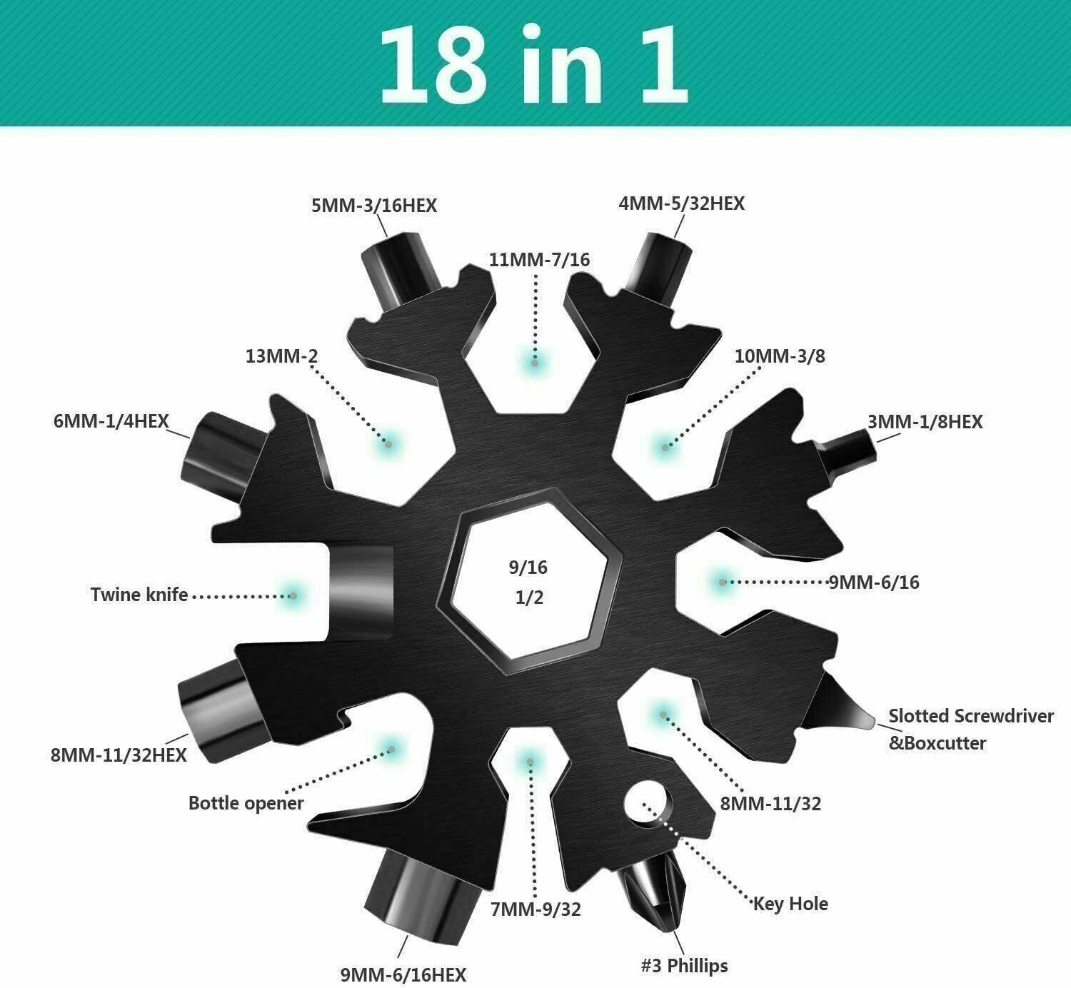 Portable Stainless Snowflake Shape Key Chain 18 In 1 Multi Tool Screwdriver New