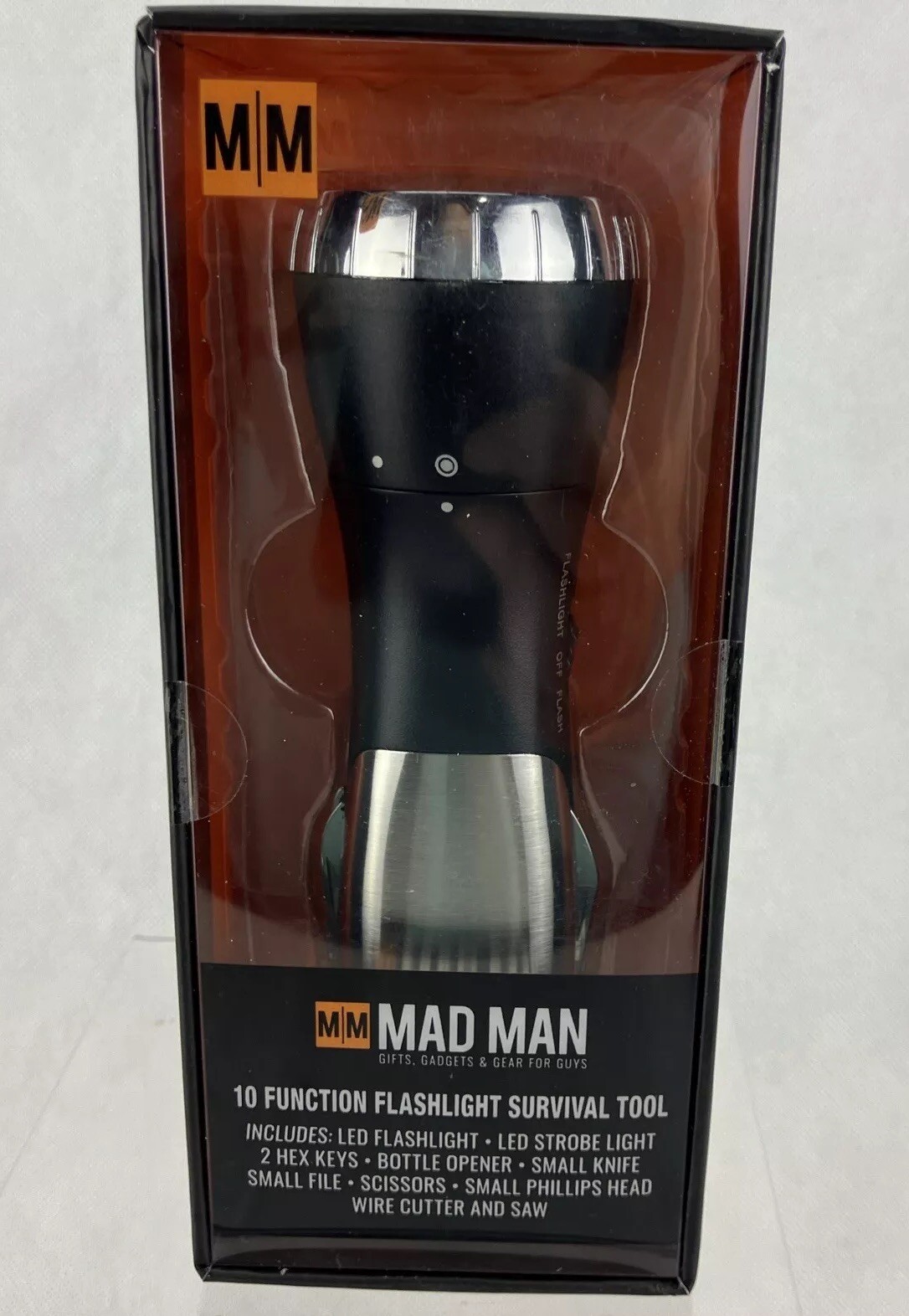 Mad Man 10 Function Flashlight Survival Tool Strobe Light Saw Dad Gift Hex Keys