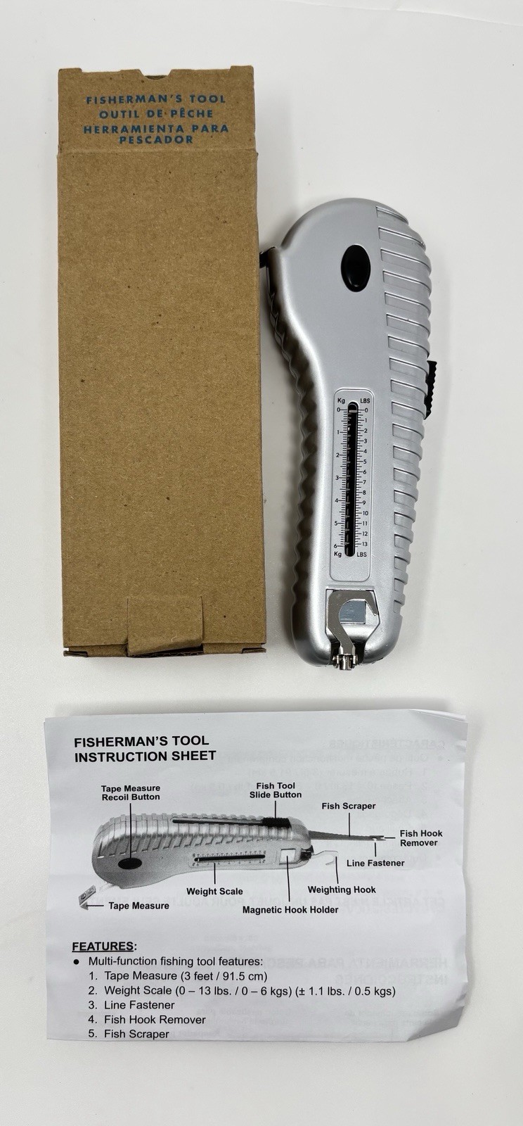 Avon Multifunction Fisherman’s Tool Scale, Fish Scraper, Hook Remover, Tape Meas
