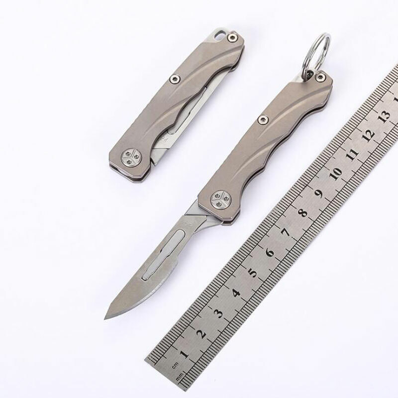 2 Pcs Titanium Utility Folding Knife Scalpel Blade Paper Cutter Pocket Keychain