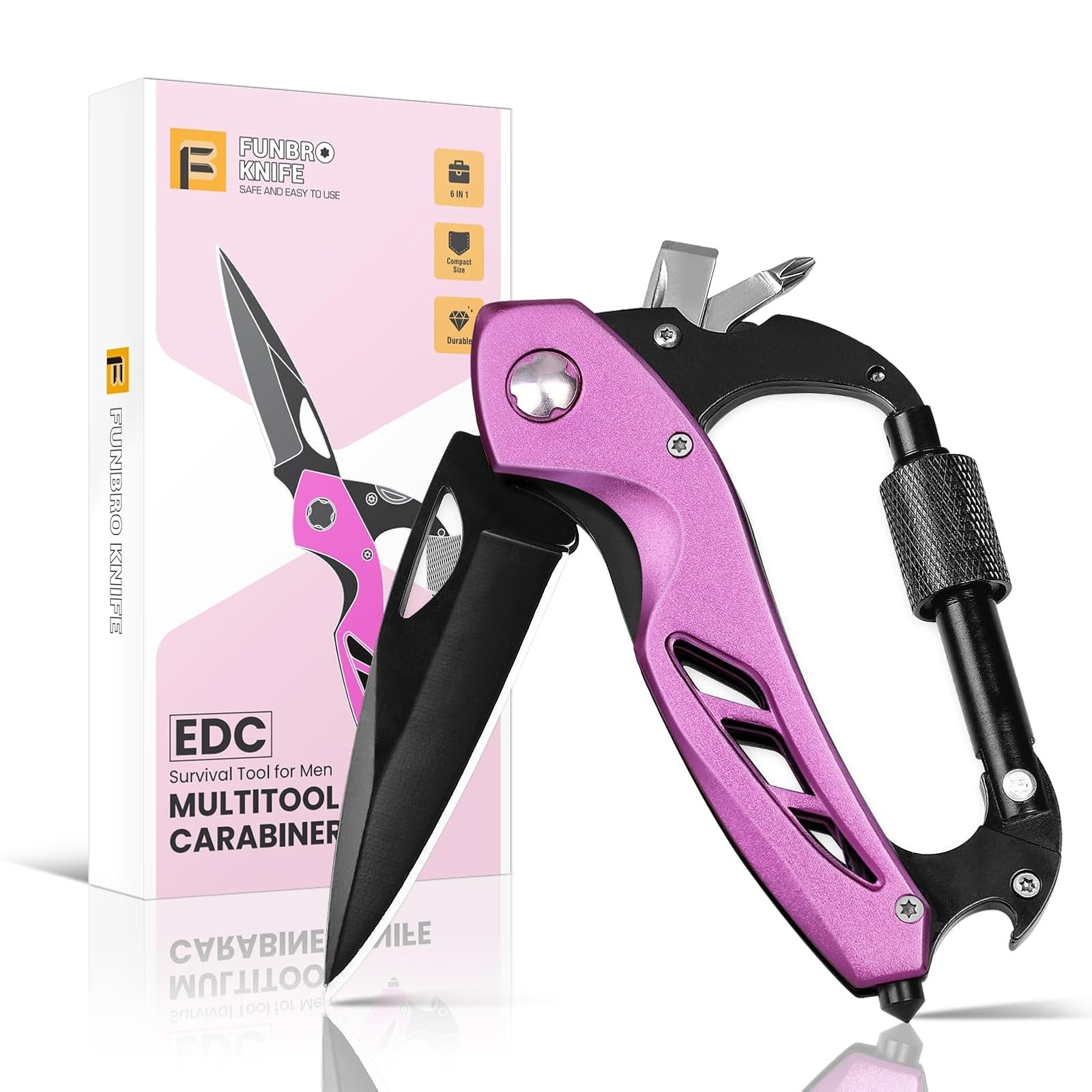 FUNBRO Pink Multitool Carabiner, Stocking