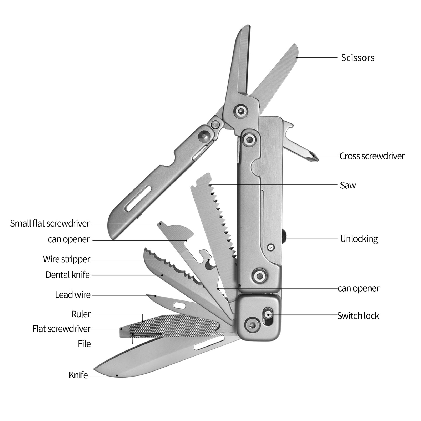 Multitools Camping, 13in1 Multifunction Folding Knife Stainless Steel with Scissors,…