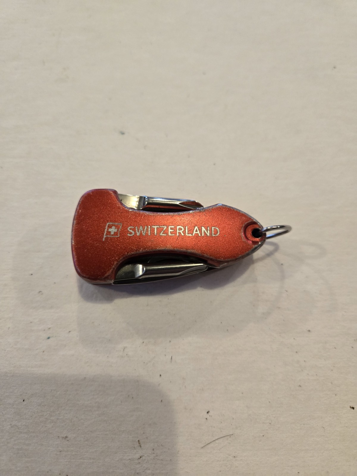 Keychain Pocket Multi-Tool Stainless Steel with LED Flashlight, Red