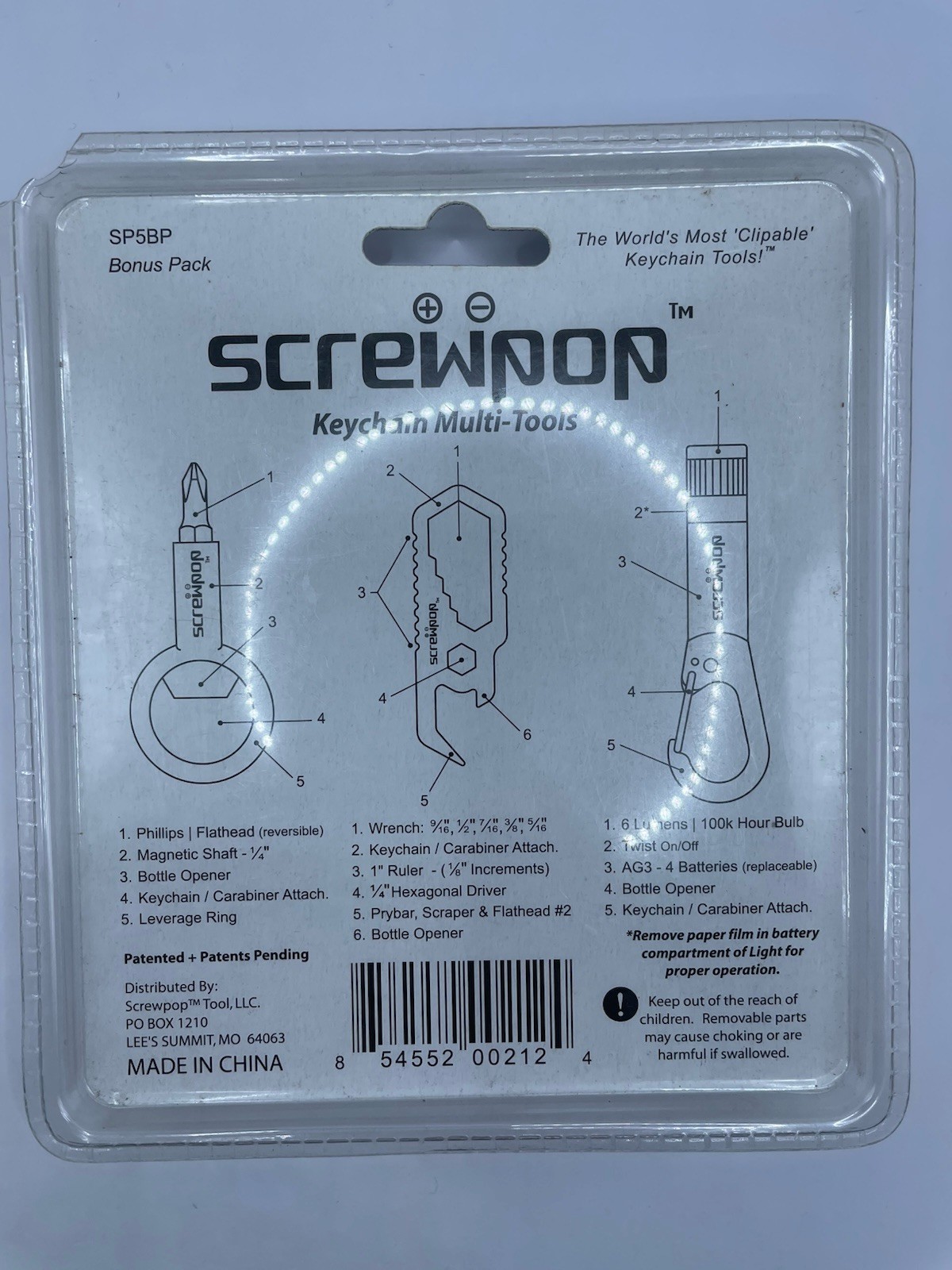 New SCREWPOP 3pc Keychain Multi Tool Flashlight NITE IZE DoohicKey CLIPKEY EDC