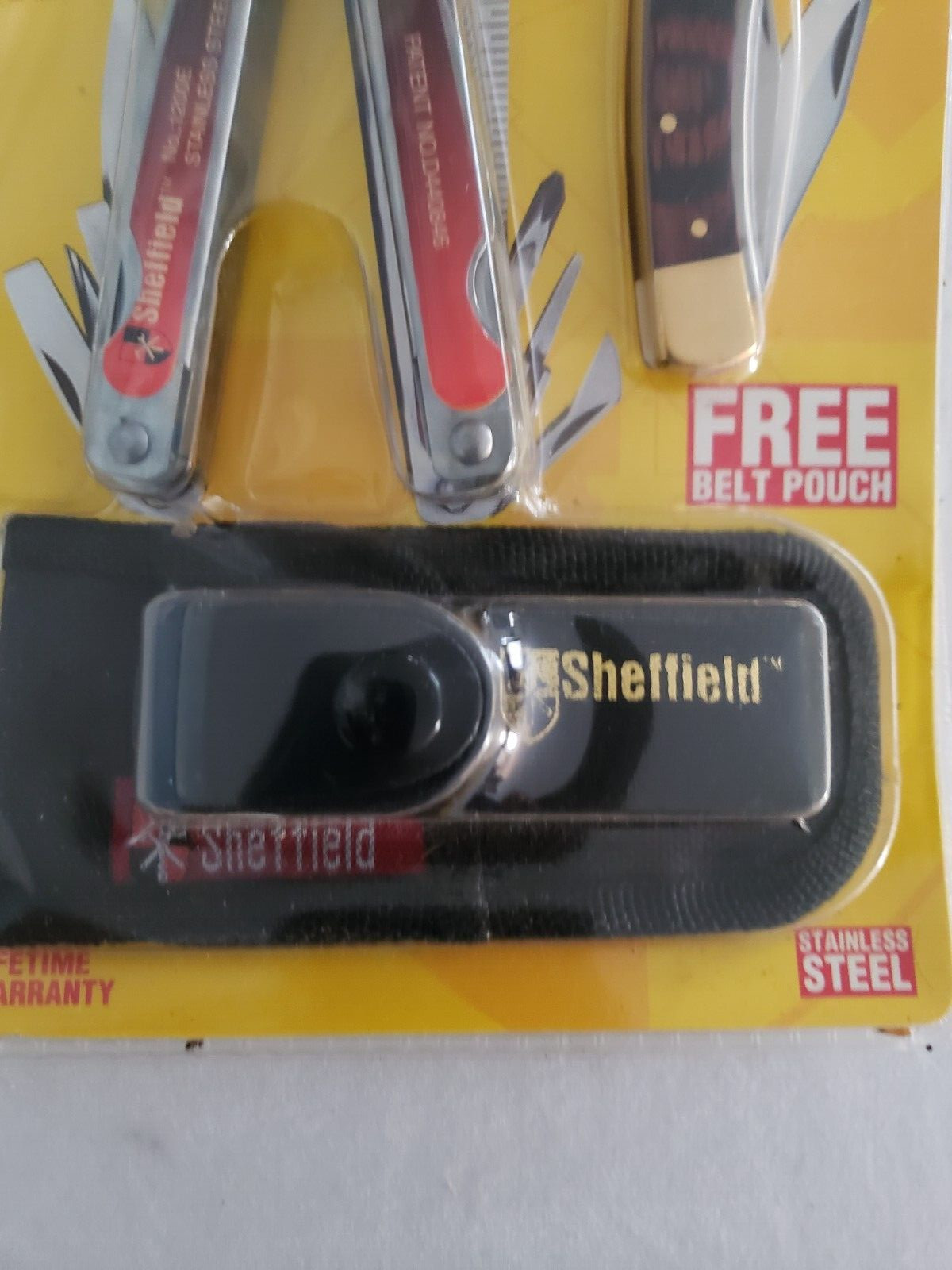SHEFFIELD KNIFE & 14 IN 1 MULTI TOOL w BELT POUCH SET VTG 1990’s SEALED