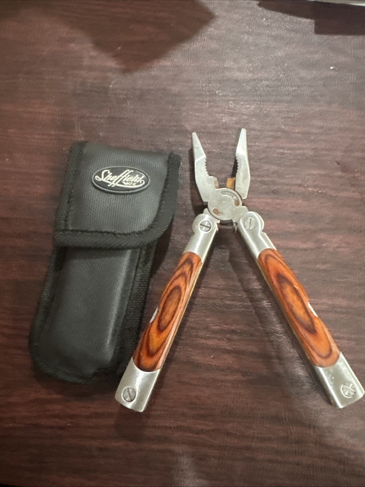 Sheffield 12-In-1 Multi Tool w/ Hardwood Handle Pliers Knife Blades Screwdrivers