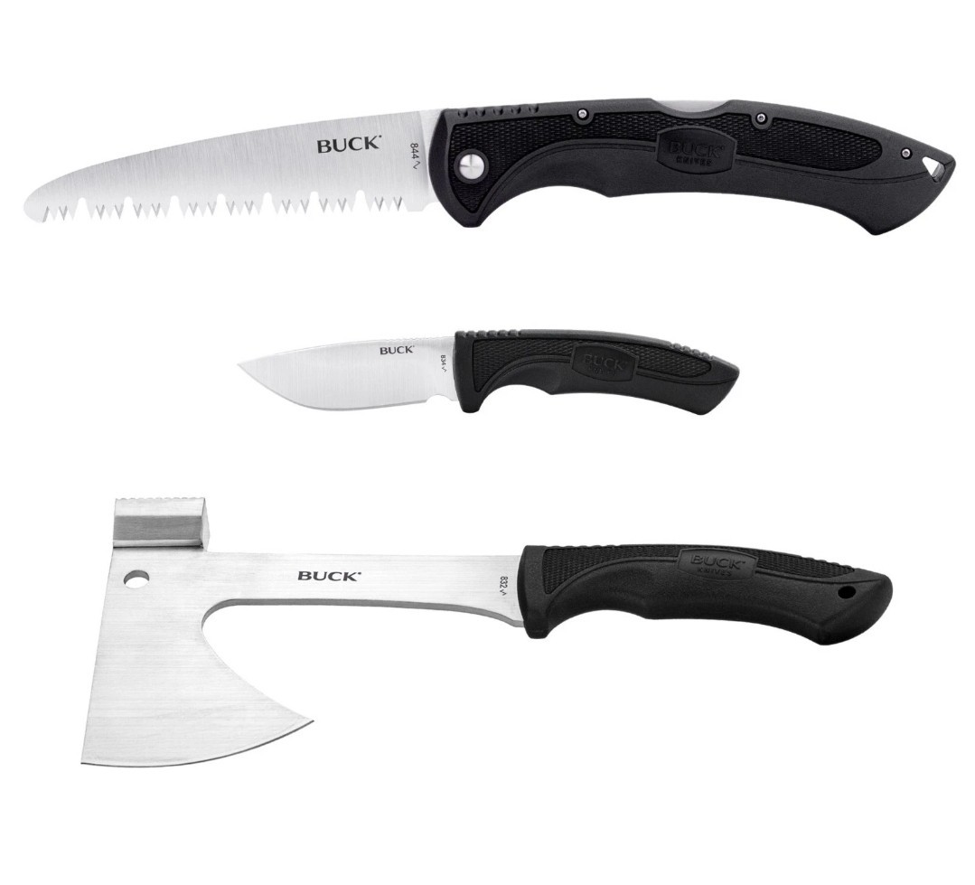 BUCK Knives Camp Kit Folding Saw, Fixed Blade Knife with Sheath, Axe with Sheath