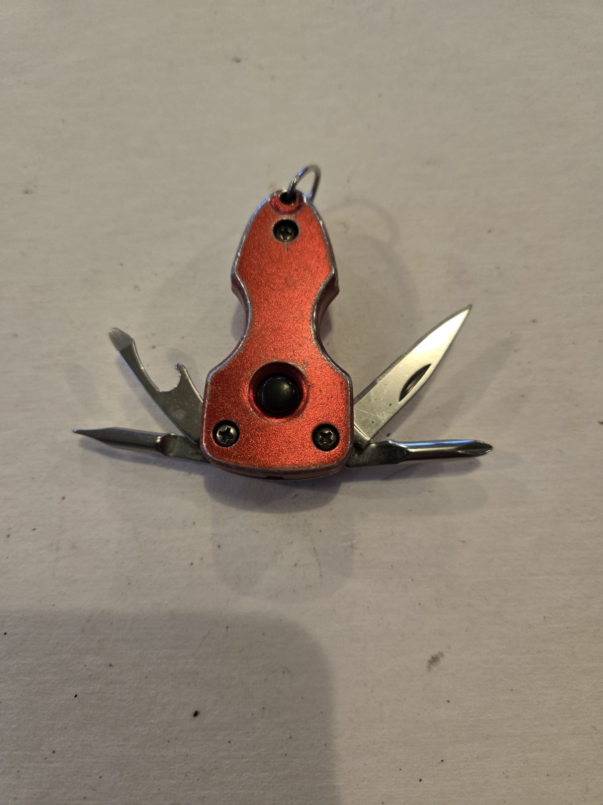 Keychain Pocket Multi-Tool Stainless Steel with LED Flashlight, Red