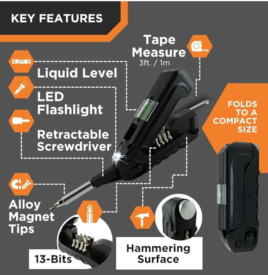 Kelvin Tools Kelvin 17 – The Everyday Multi-Tool with Flashlight, Red/Black