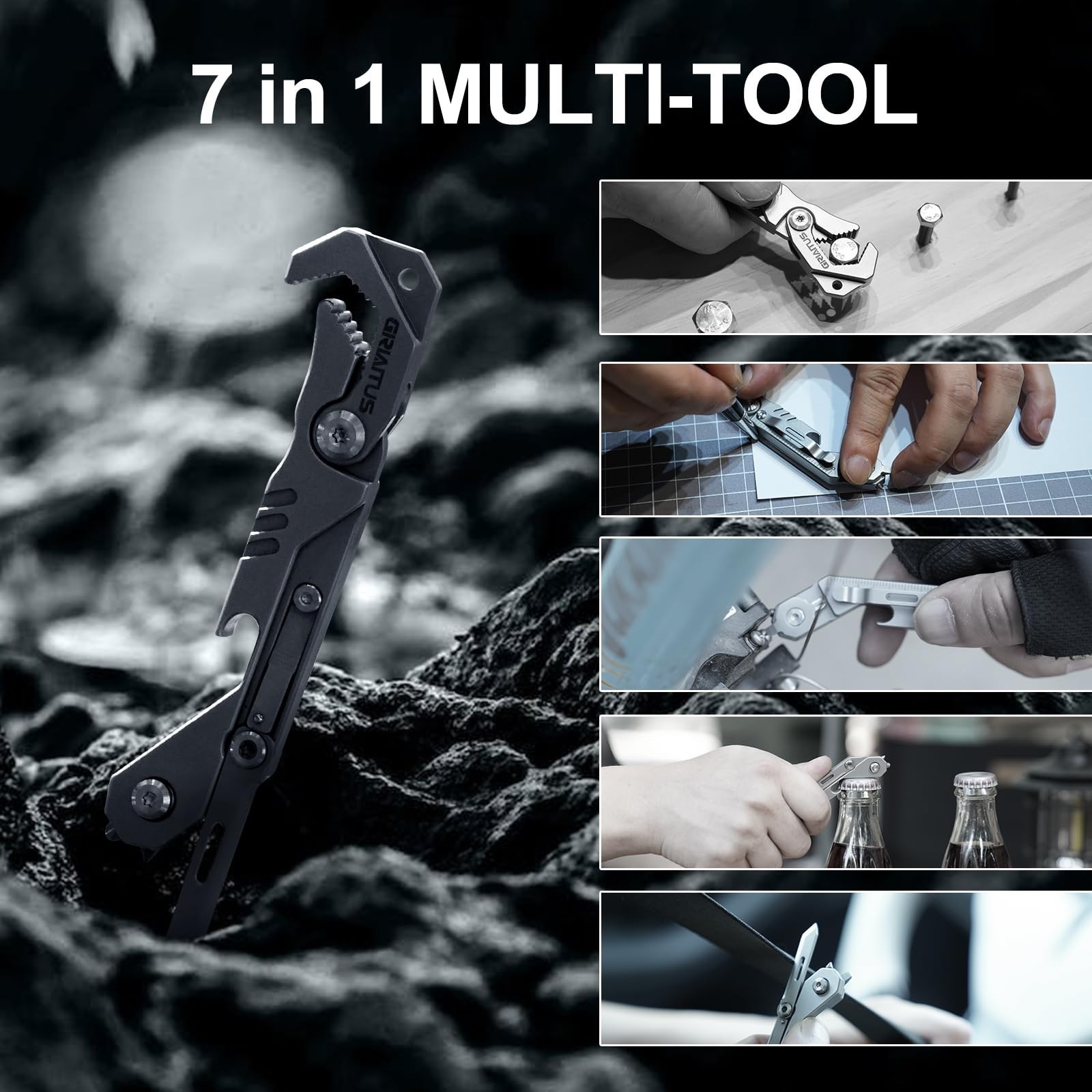 7-in-1 EDC Multitool with Knife, Screwdriver, Wrench, Window Breaker