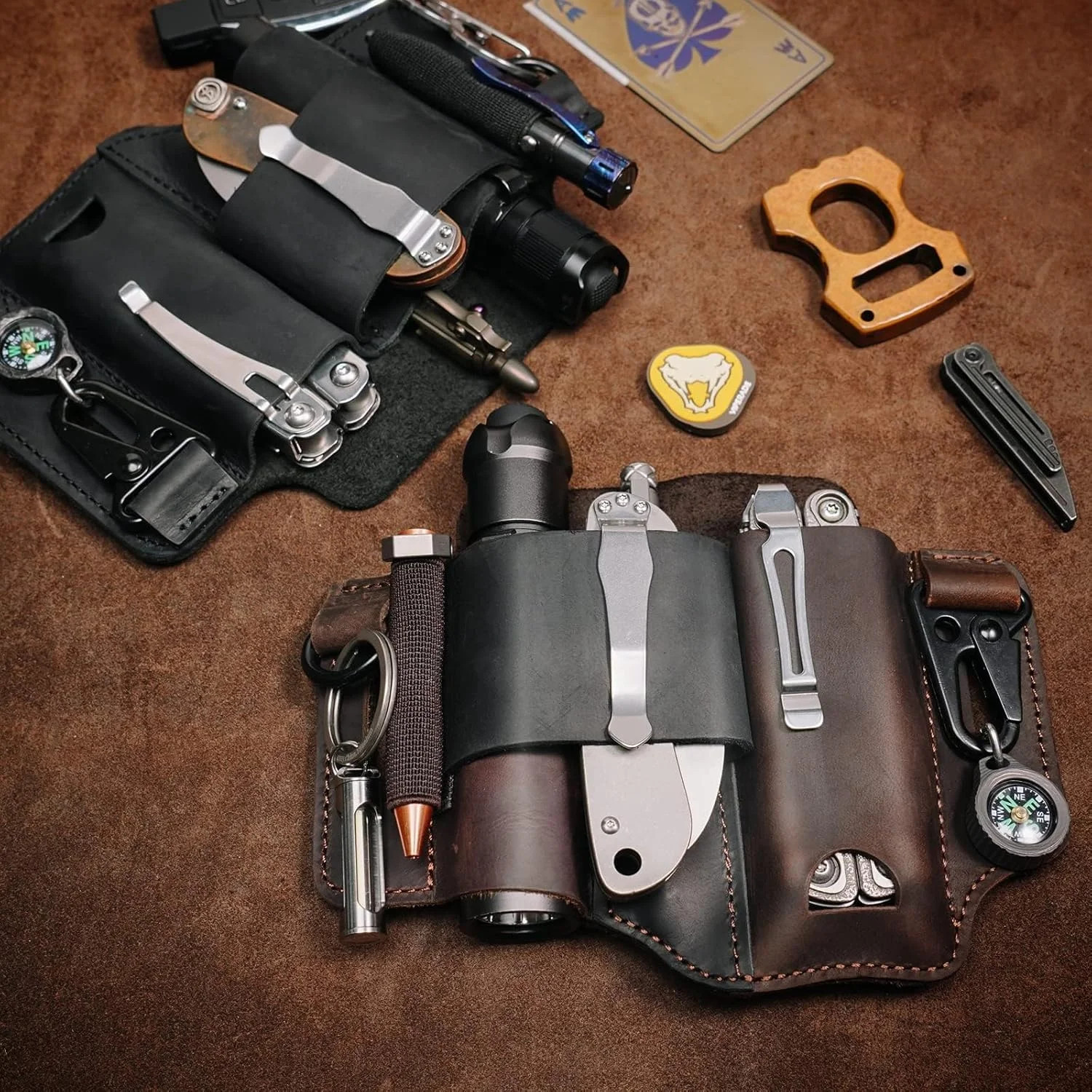 Leather Multitool Sheath – EDC Belt Organizer for Leatherman Tools, Flashlight,