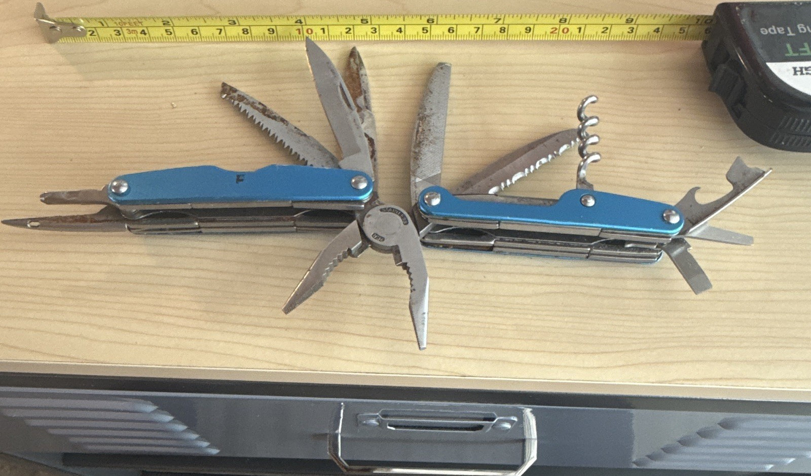 Blue Stainless Steel Foldable 15+ Tool Multi-Tool Knife Saw Corkscrew