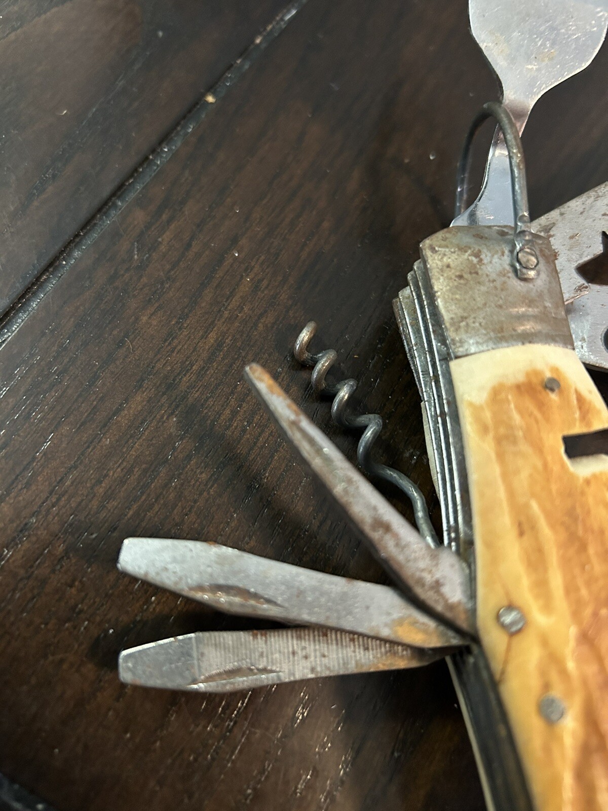 Vintage Pocket Knife 11 Multi Tool Hobo-Camping With Bone Handle