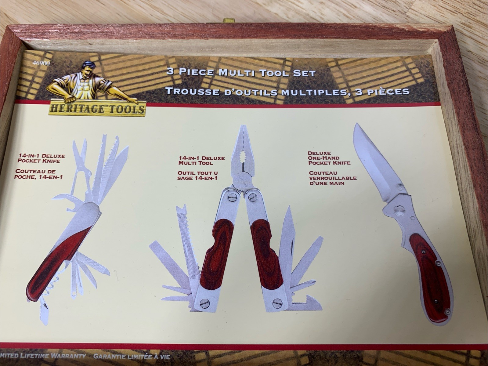 Heritage Tools 3 Piece Multi Tool Set In wood engraved Box