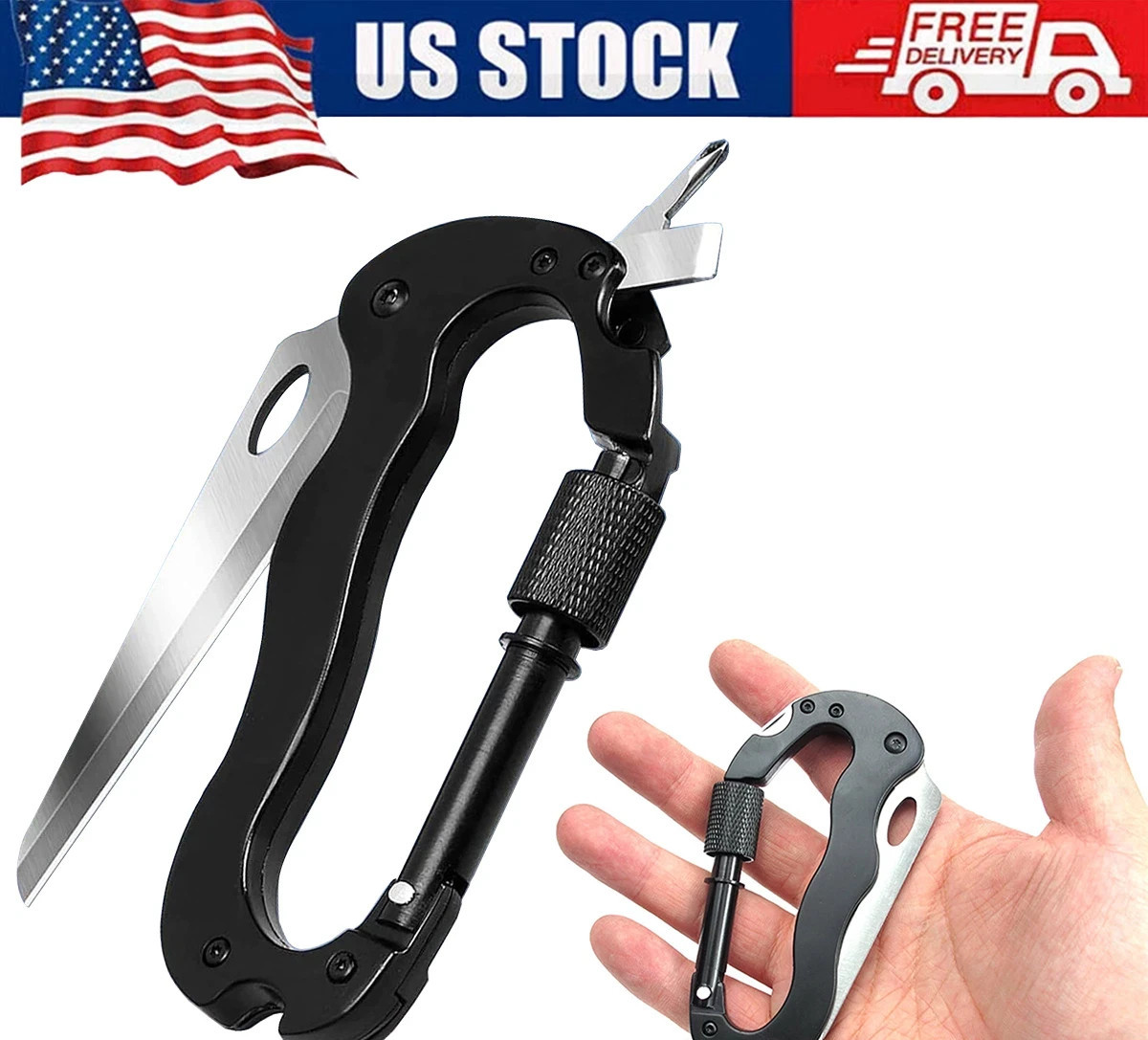 Multitool Carabiner with Pocket Knife Keychain Clip Screwdriver Bottle Opener US
