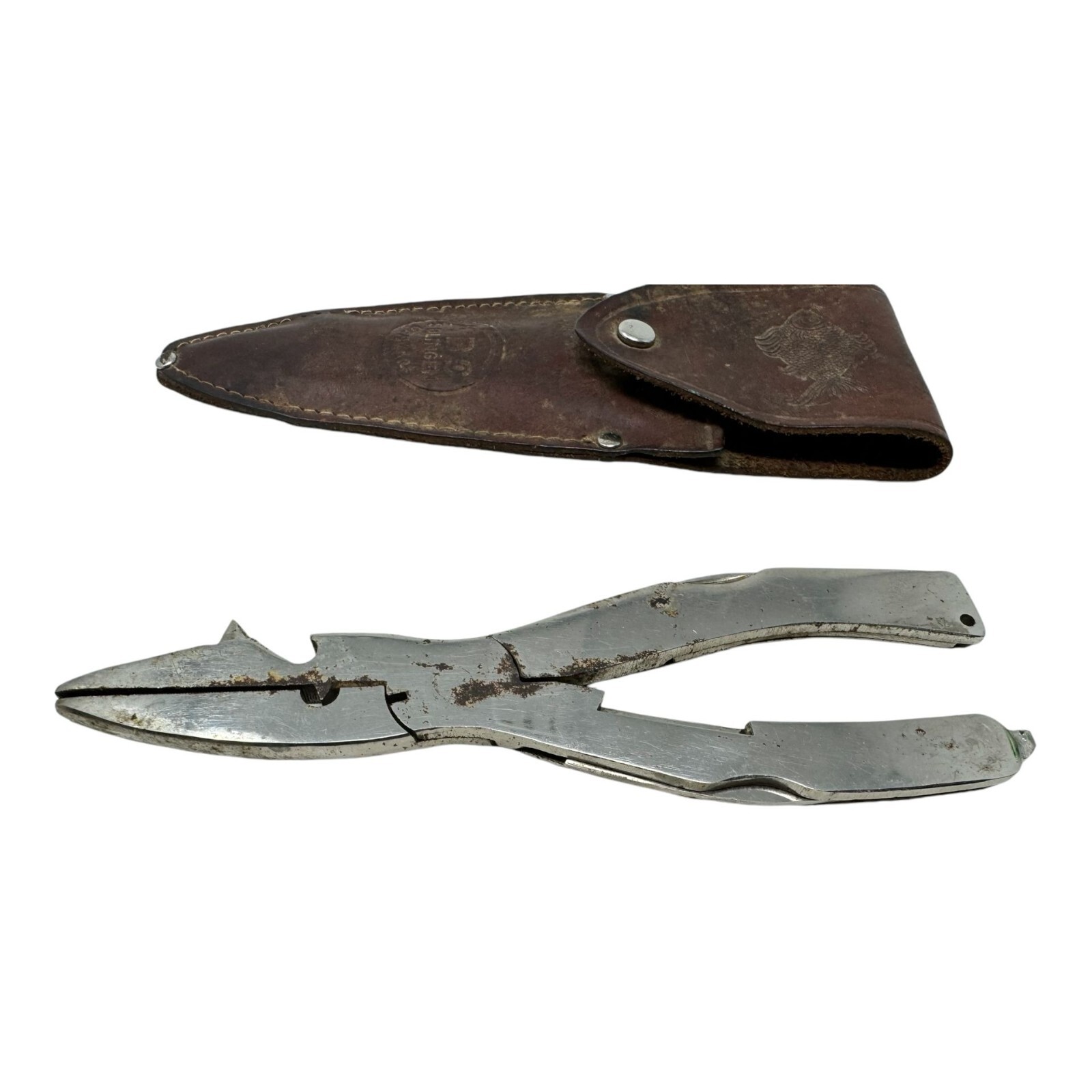 Vintage Solingen Stainless FISHERMANS FRIEND Multi-Tool With Leather Sheath