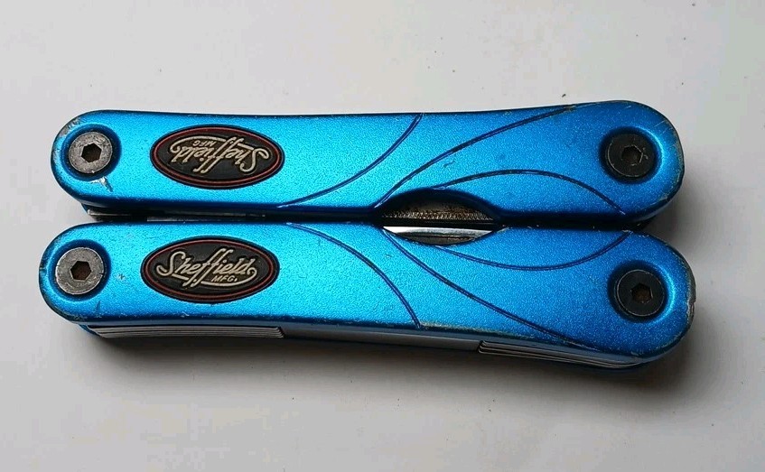 Sheffield Multitool Blue Handle Pliers Saw Knife Screwdrivers – Used