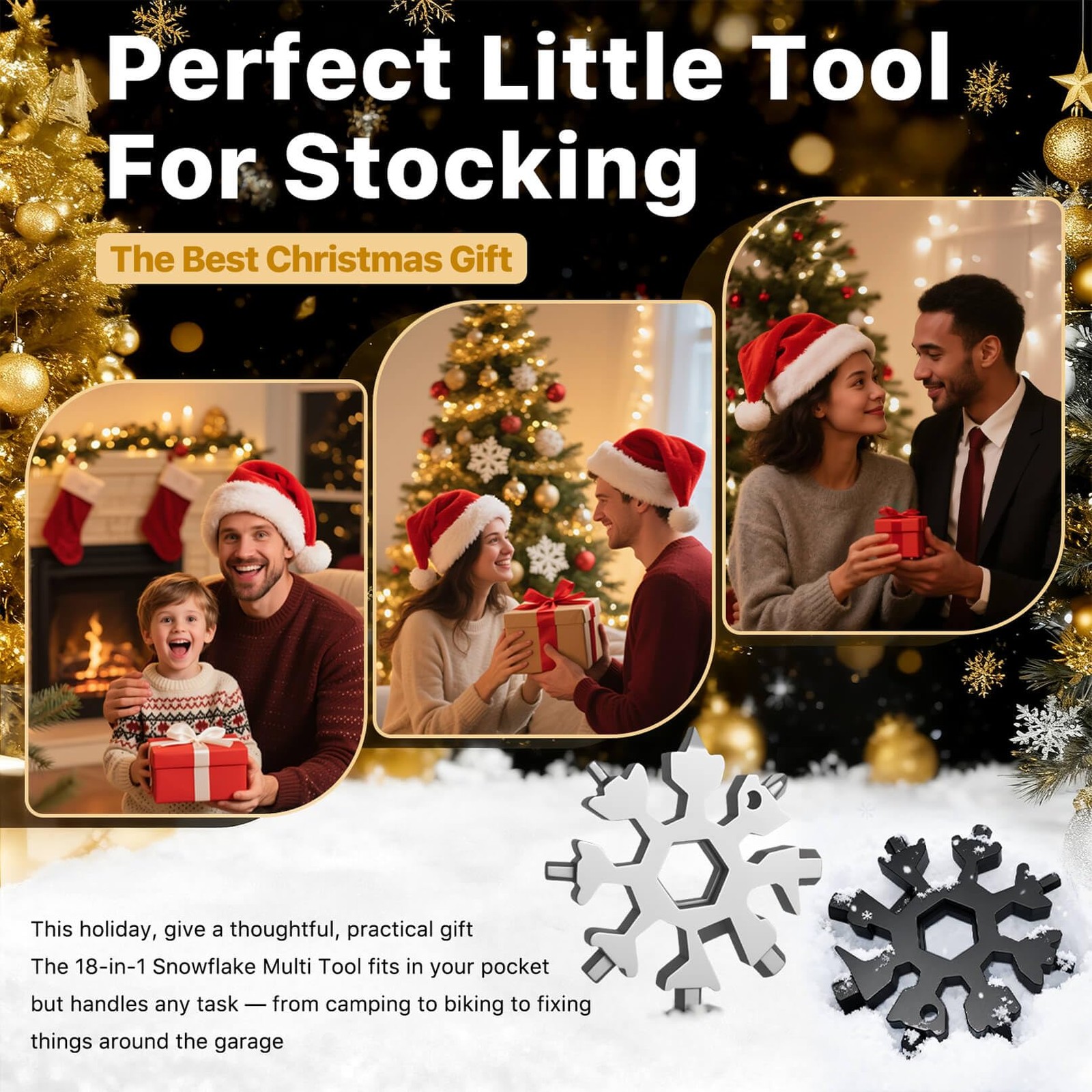 18-in-1 Snowflake Multi Tool for Men, Stainless Steel Pocket Multitool Keycha…