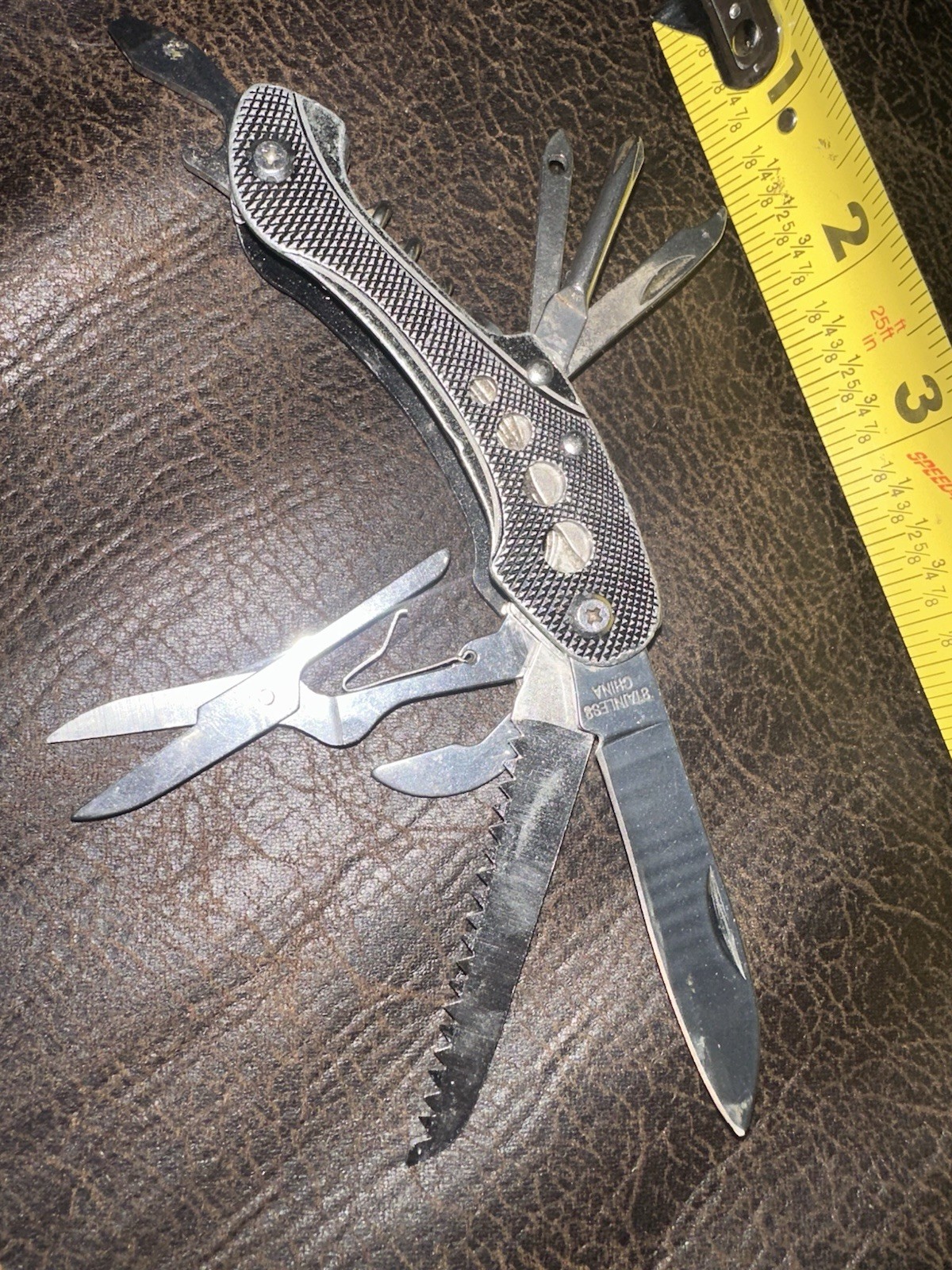 Stainless Steel Multi-Tool Pocket Knife, Saw, Scissors + More Set Silver Black