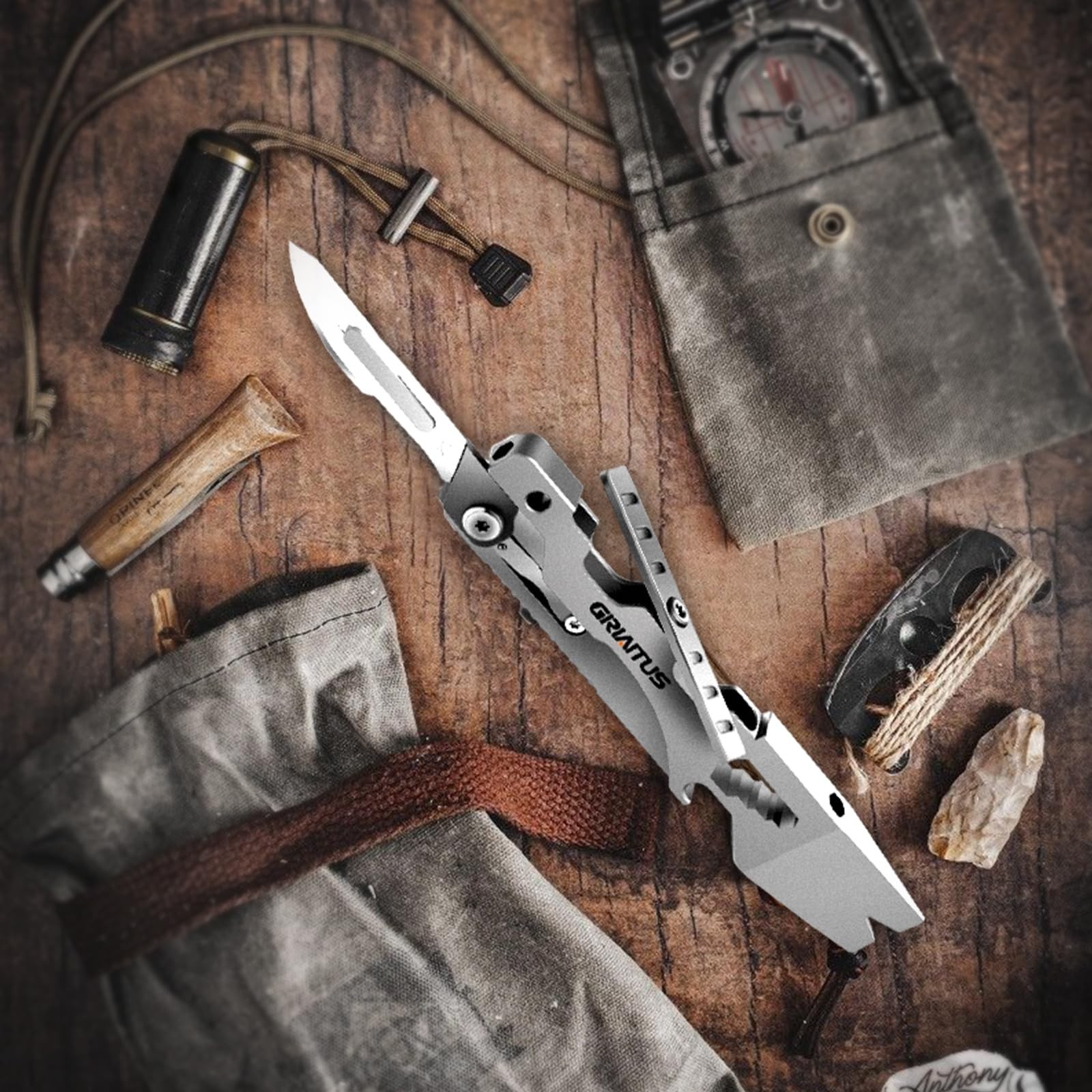Versatile Multitool Pry Bar Wrench with Screwdrivers, Box Cutter, Bottle Opener