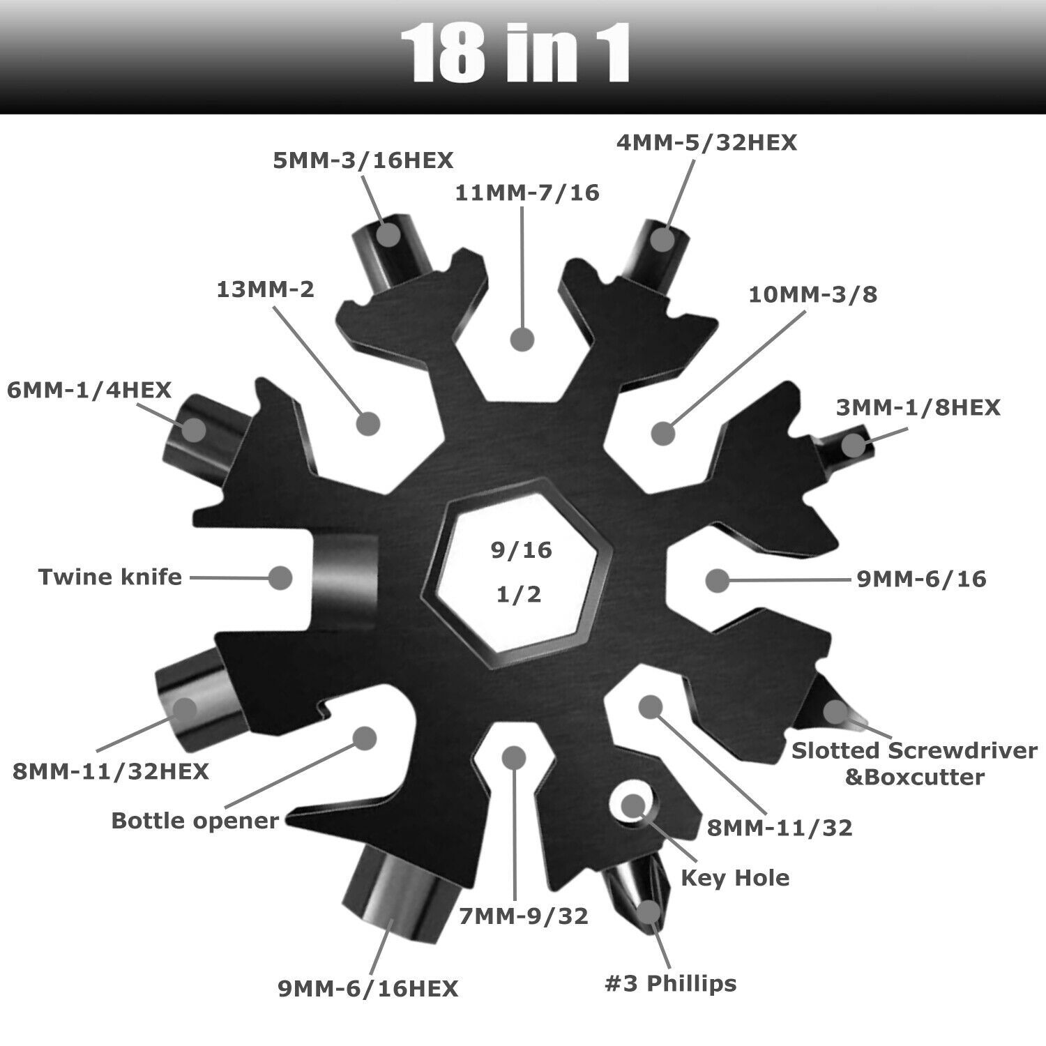 3 PCS 18-in-1 Snowflake Multi-Tool Carbon Steel Multitool Screwdriver Opener