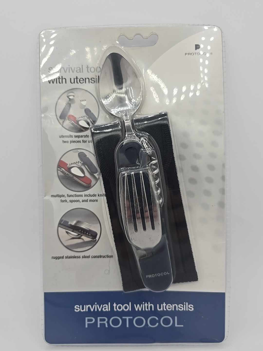 Protocol Survival Multi Tool with Utensils That Separate for Use, New In Package