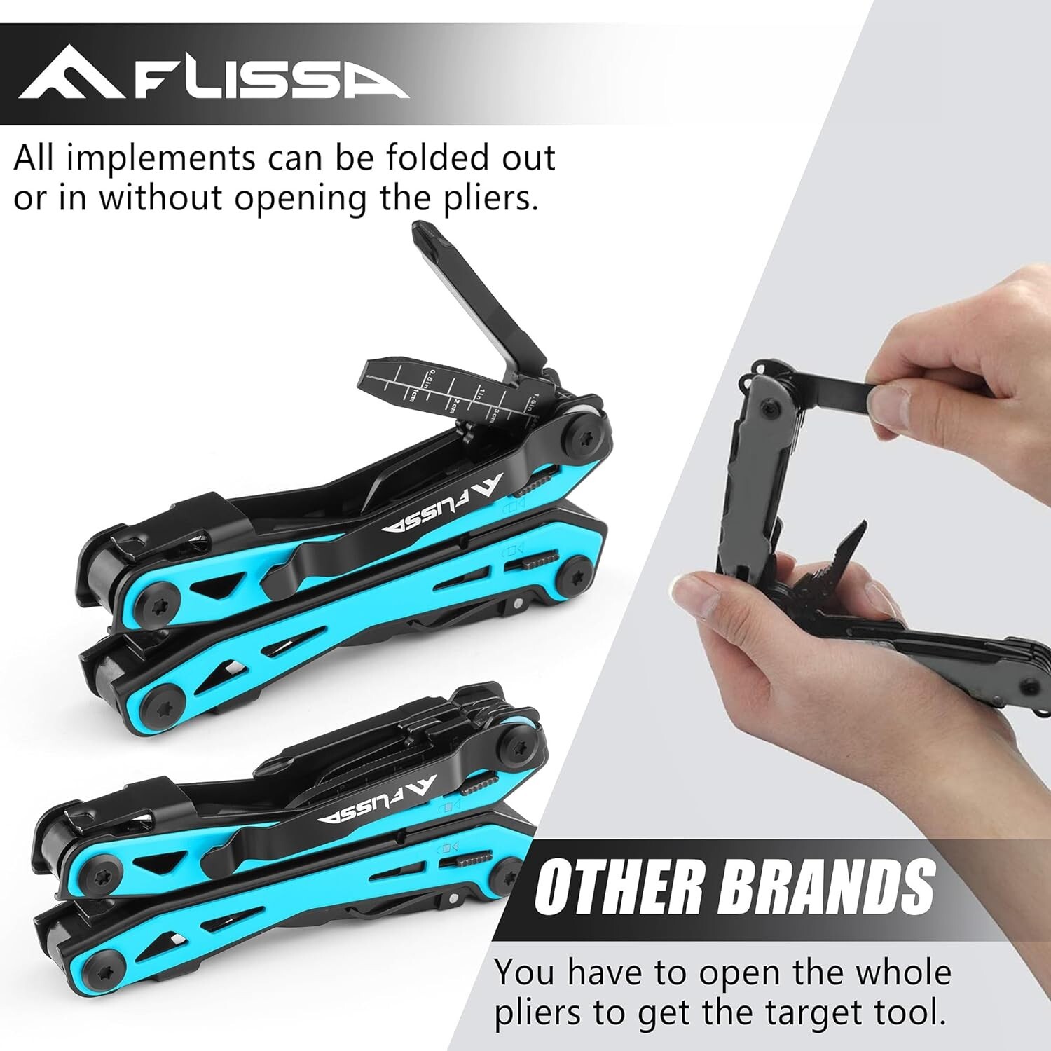 FLISSA 16-in-1 Multi Tool Pliers Stainless Steel EDC Multitool with Pocket Knife