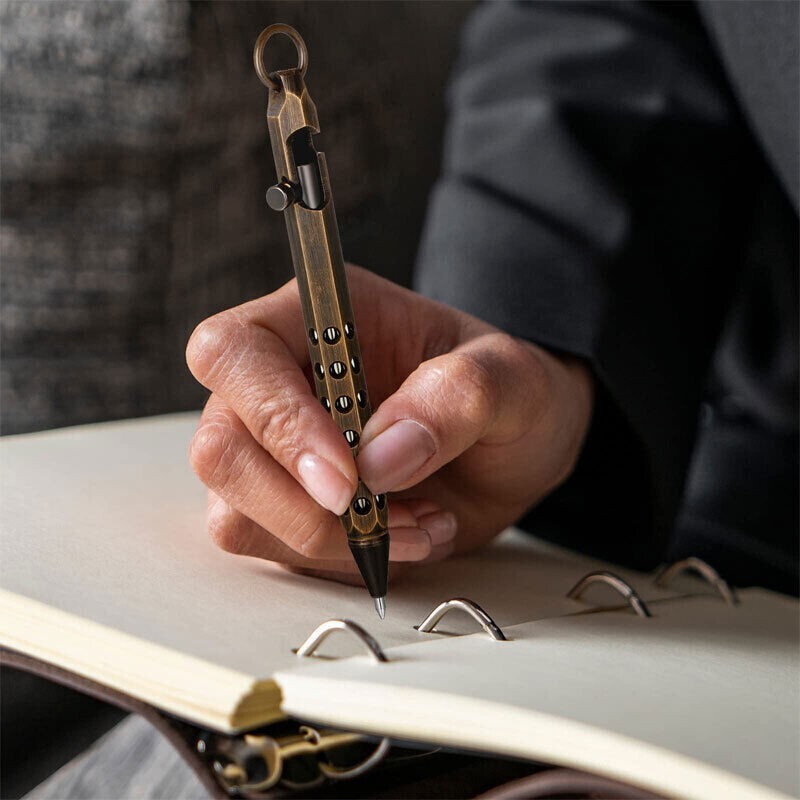 EDC Handmade Six-Edge Brass Pen Practical Ballpoint Pen Pocket Keychain Pen