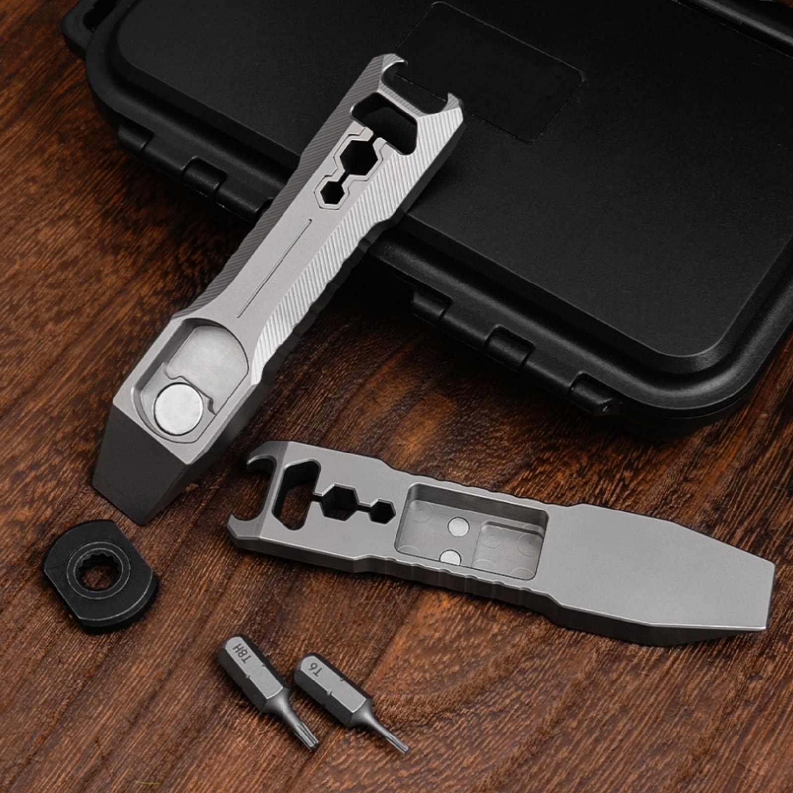 Titanium Alloy EDC Pry Bar Multi Tool Bottle Opener with Ratchet Screwdrive