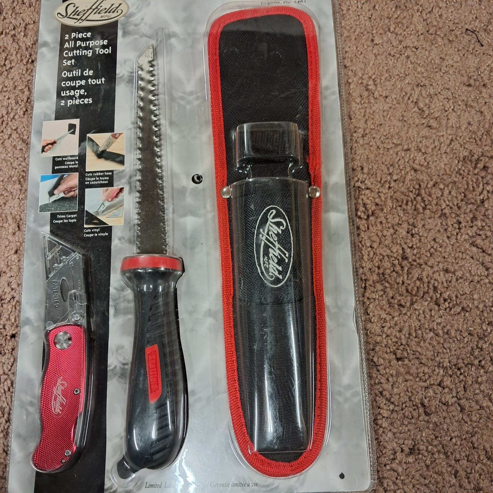 Sheffield Cutting Tool Set 6 inch Wallboard Saw Folding Lock Knife & Sheath