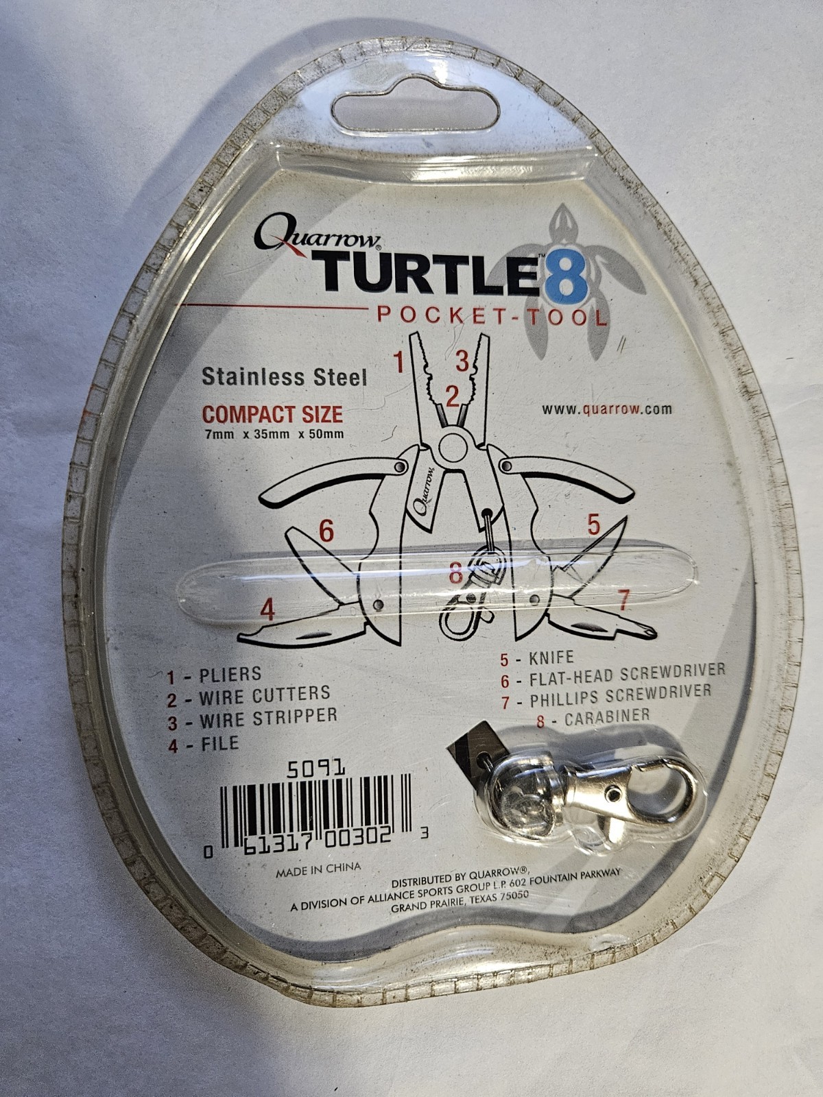 Quarrow TURTLE 8 POCKET TOOL STAINLESS STEEL COMPACT SIZE 7MMX35MMX50MM All In 1