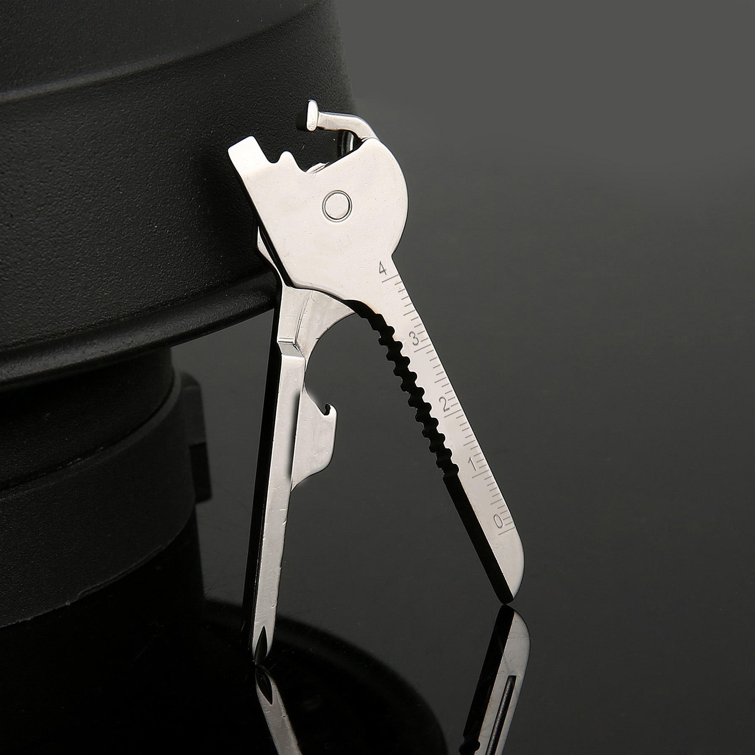 Portable 6 In 1 Multi-Functional Stainless Utili-Key Opener Keychain Ruler Tool