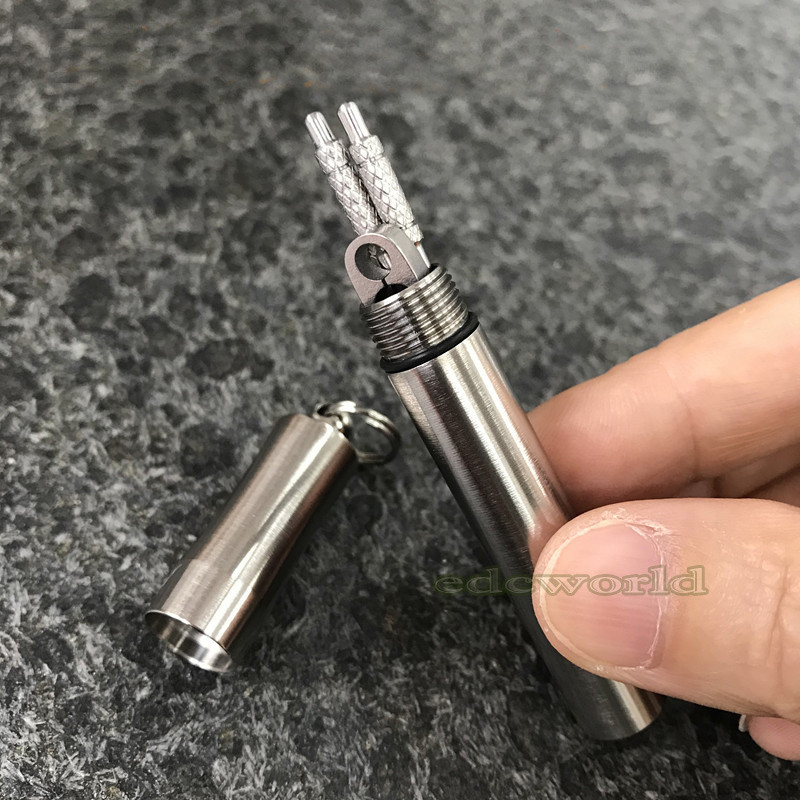 EDC Outdoor TC4 Titanium Alloy Waterproof Container Box Pendant Tweezers