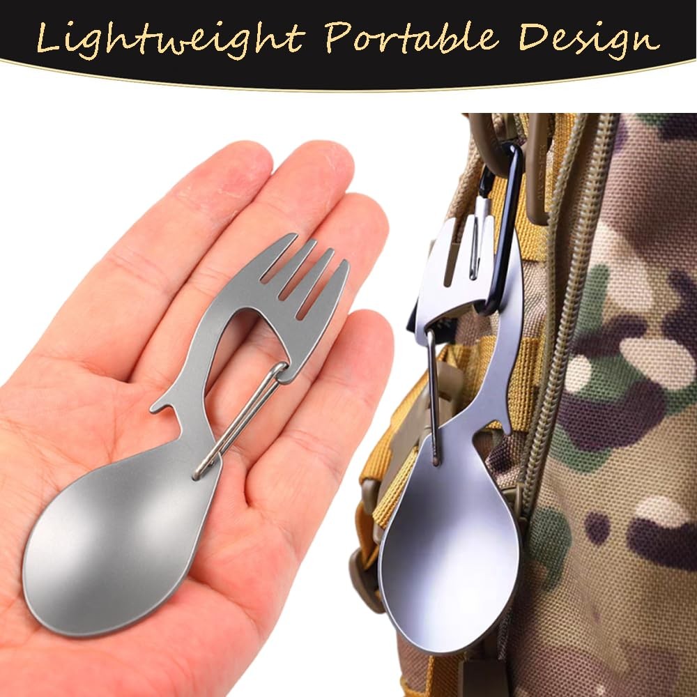 Utility Tactical Spoon Fork Carabiner Bottle Opener,Stainless Steel Lightweig…